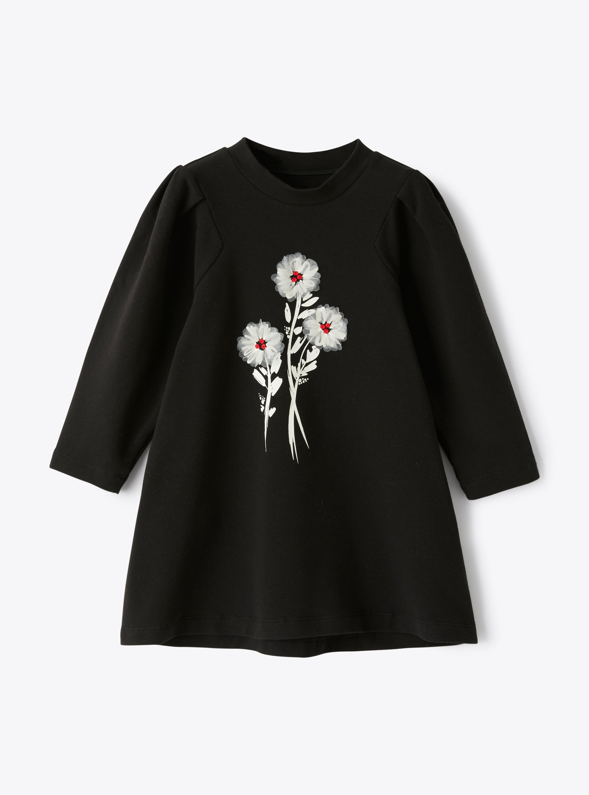 Dress in stretch fleece with floral print design - Black | Il Gufo