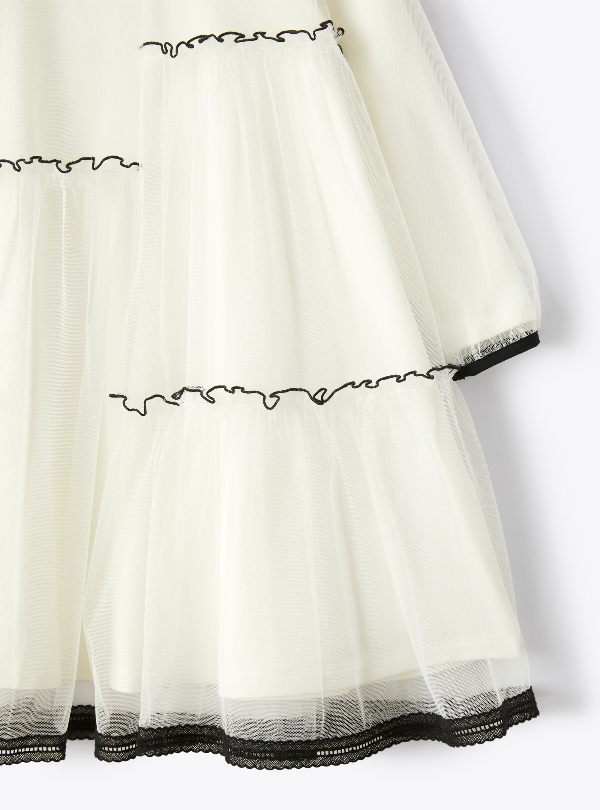 Tulle dress with black edging - White | Il Gufo