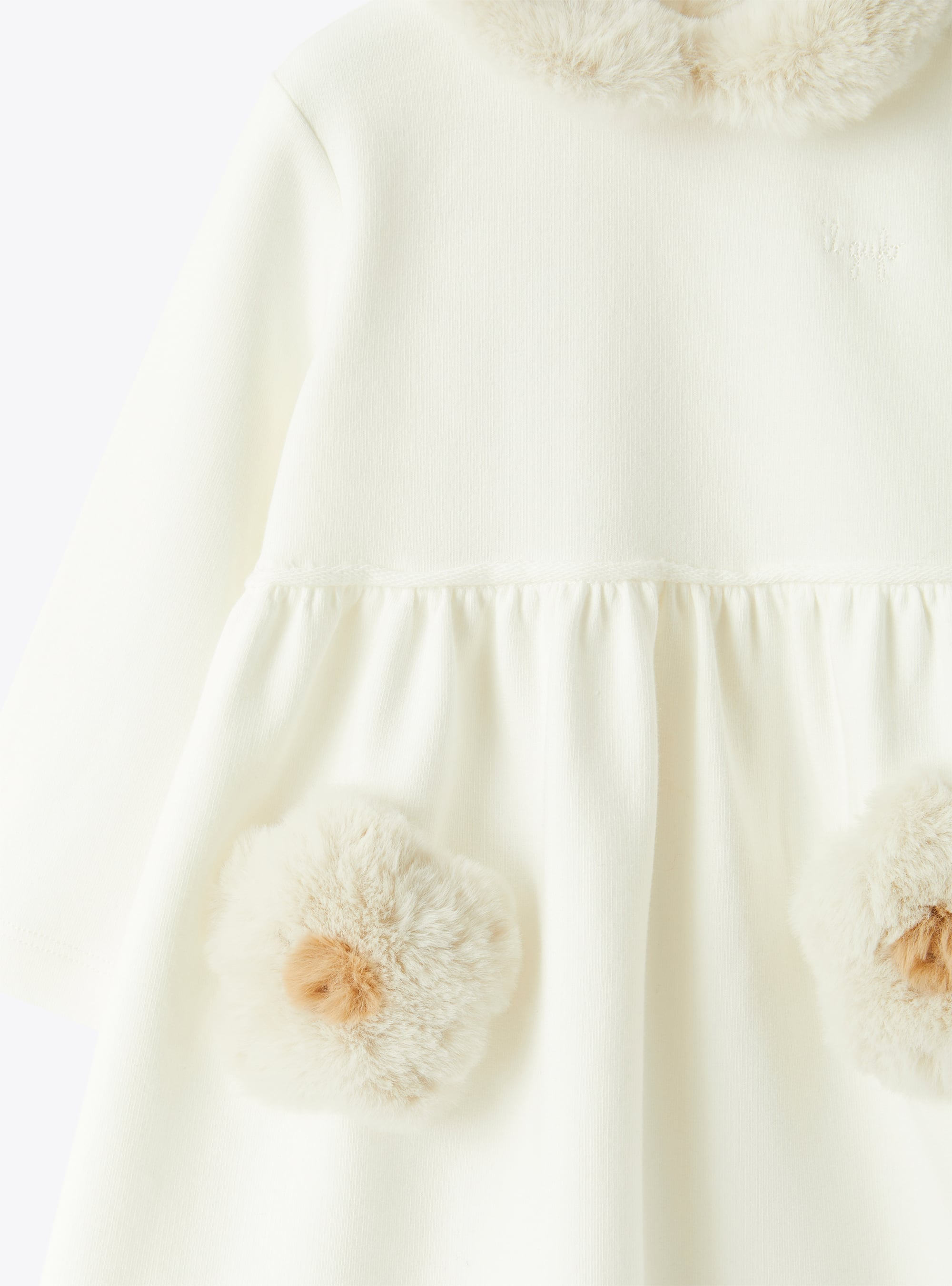 Fleece dress with faux-fur trim - White | Il Gufo