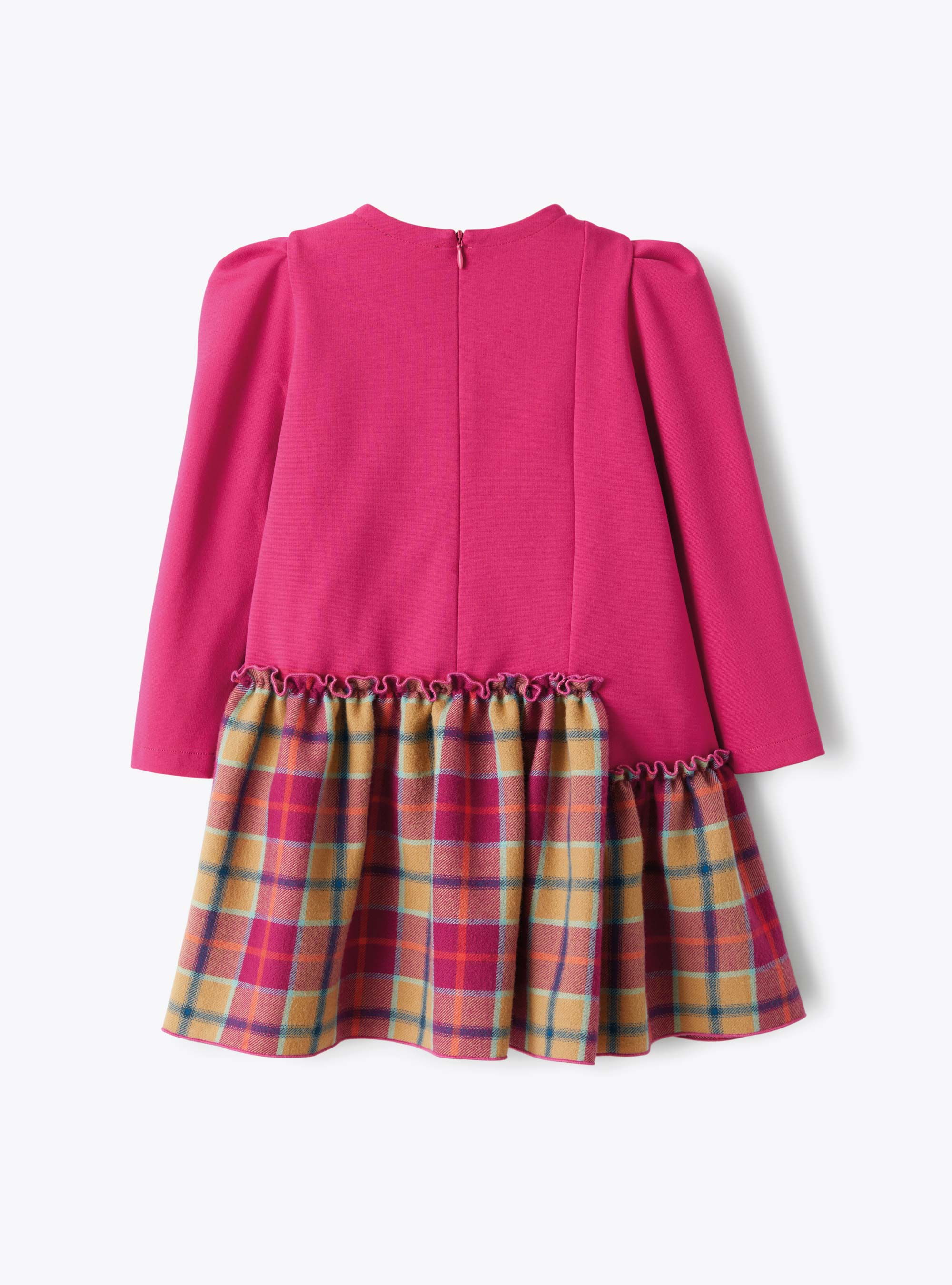 Dress with check-patterned flounce - Fuchsia | Il Gufo