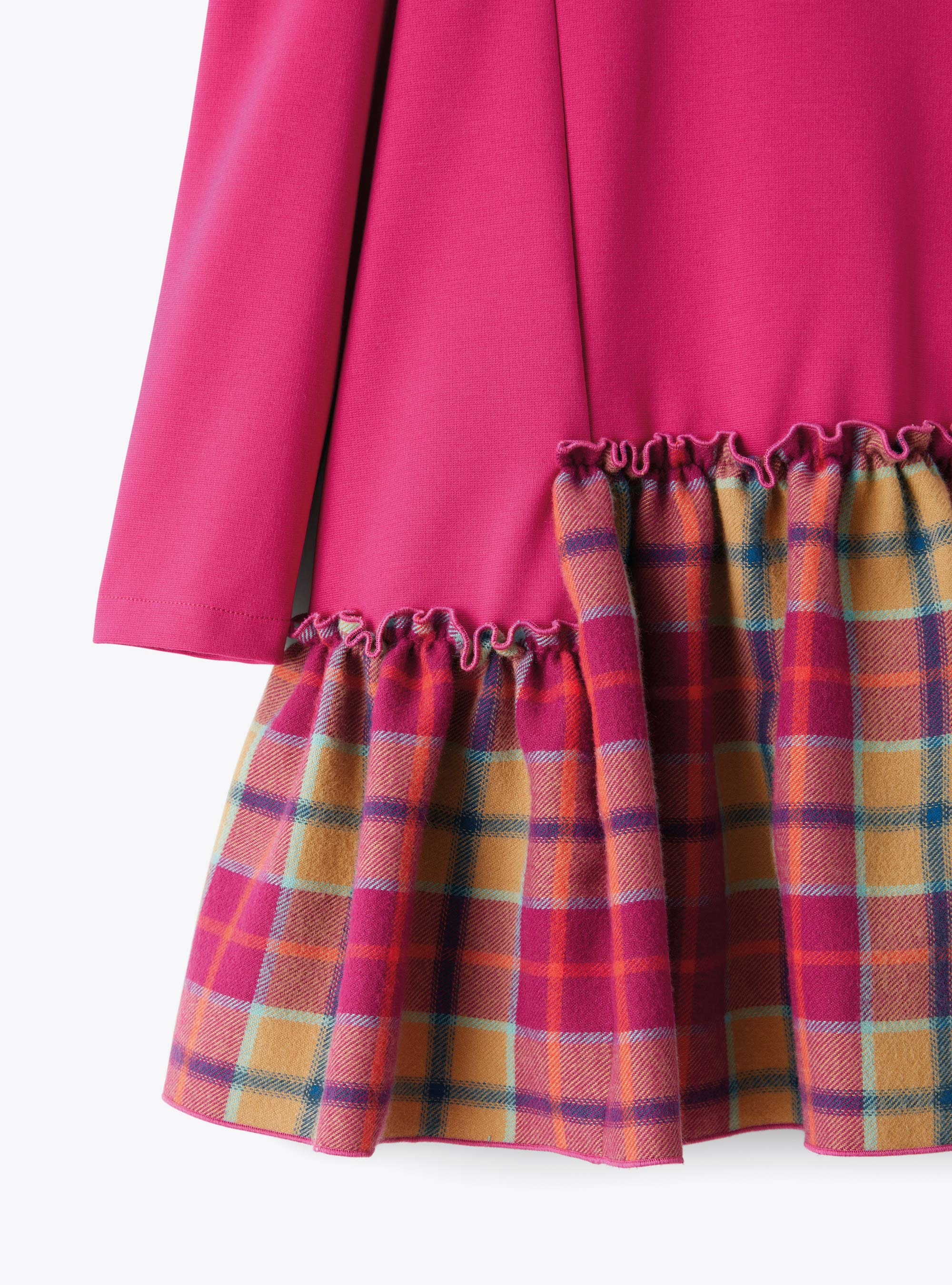 Dress with check-patterned flounce - Fuchsia | Il Gufo