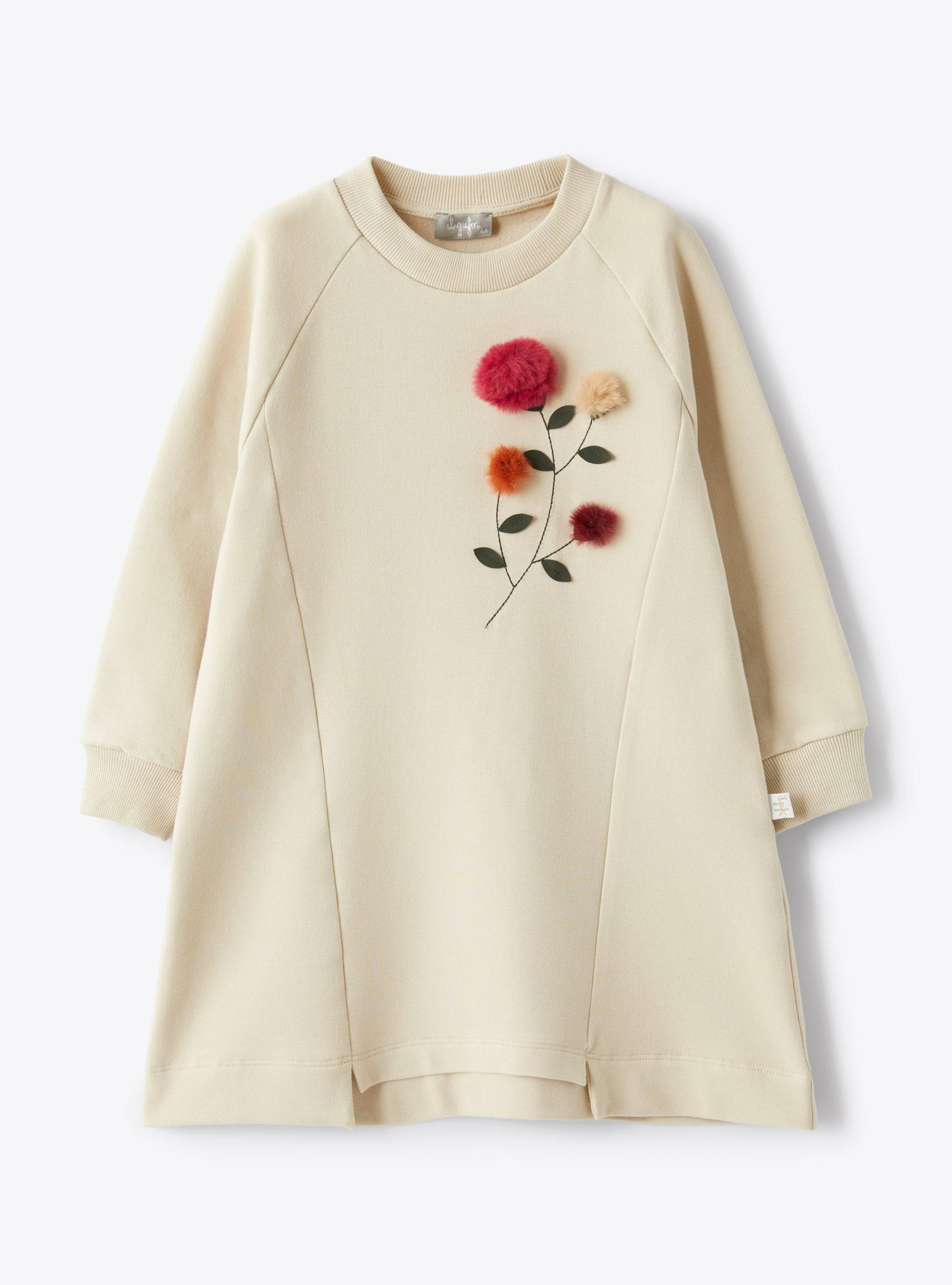 Natural-hued fleece dress with multicoloured flowers - Beige | Il Gufo