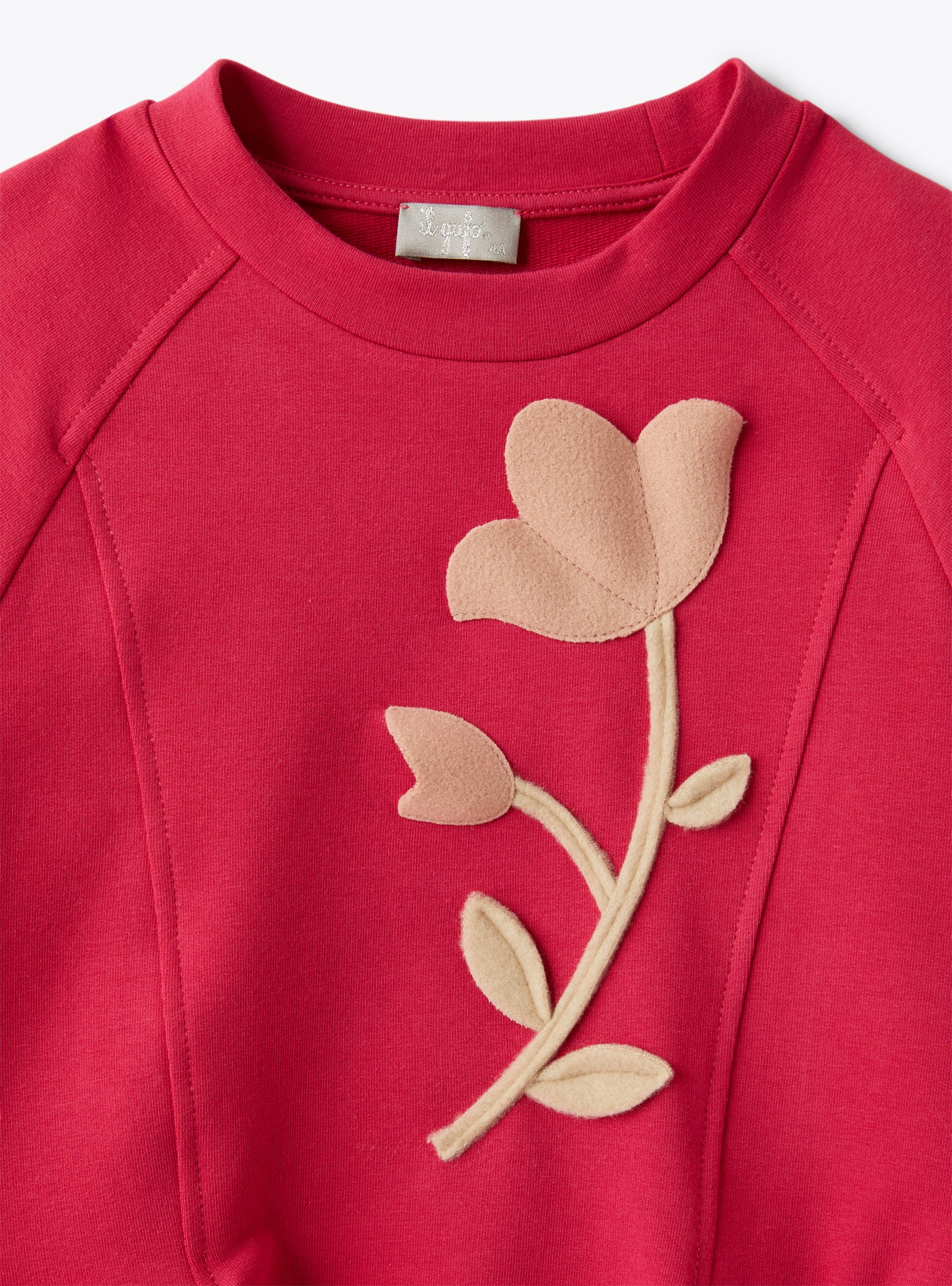 Fuchsia-pink fleece dress with floral embellishment - Fuchsia | Il Gufo