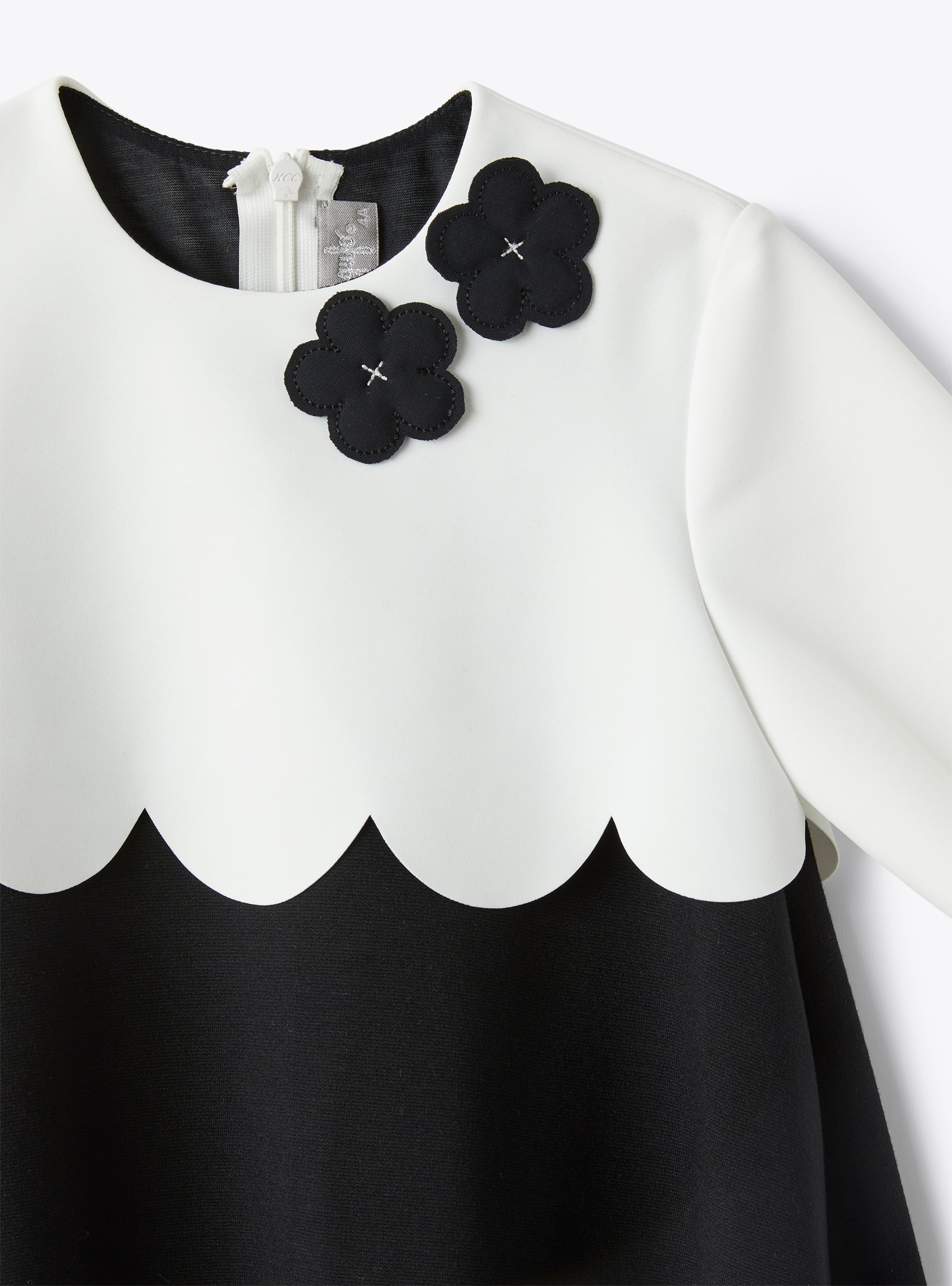 Kleid aus Zwei Materialien mit Blumen - Weiss | Il Gufo