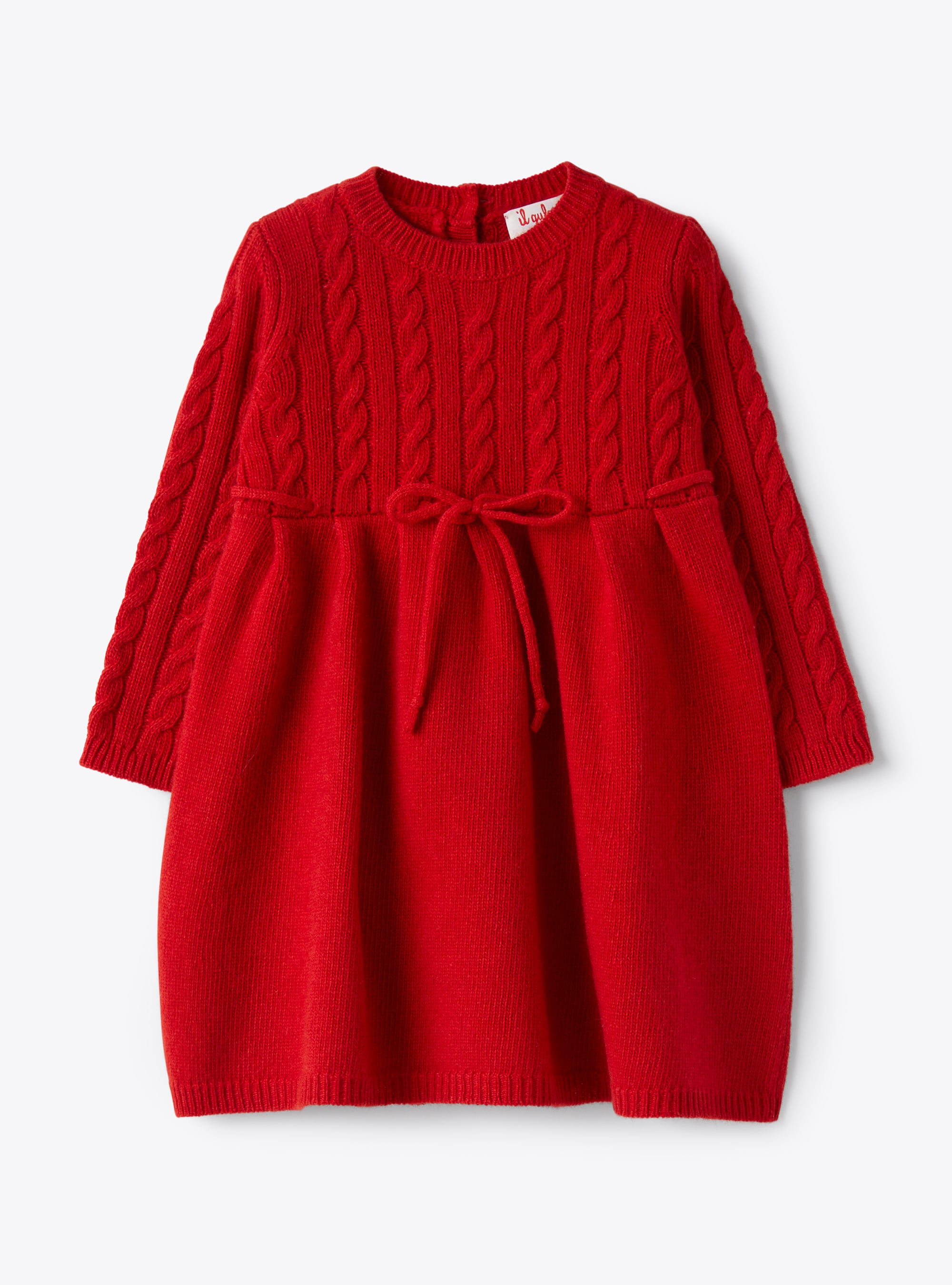 Baby girl’s tricot-knit dress with drawstring - Red | Il Gufo