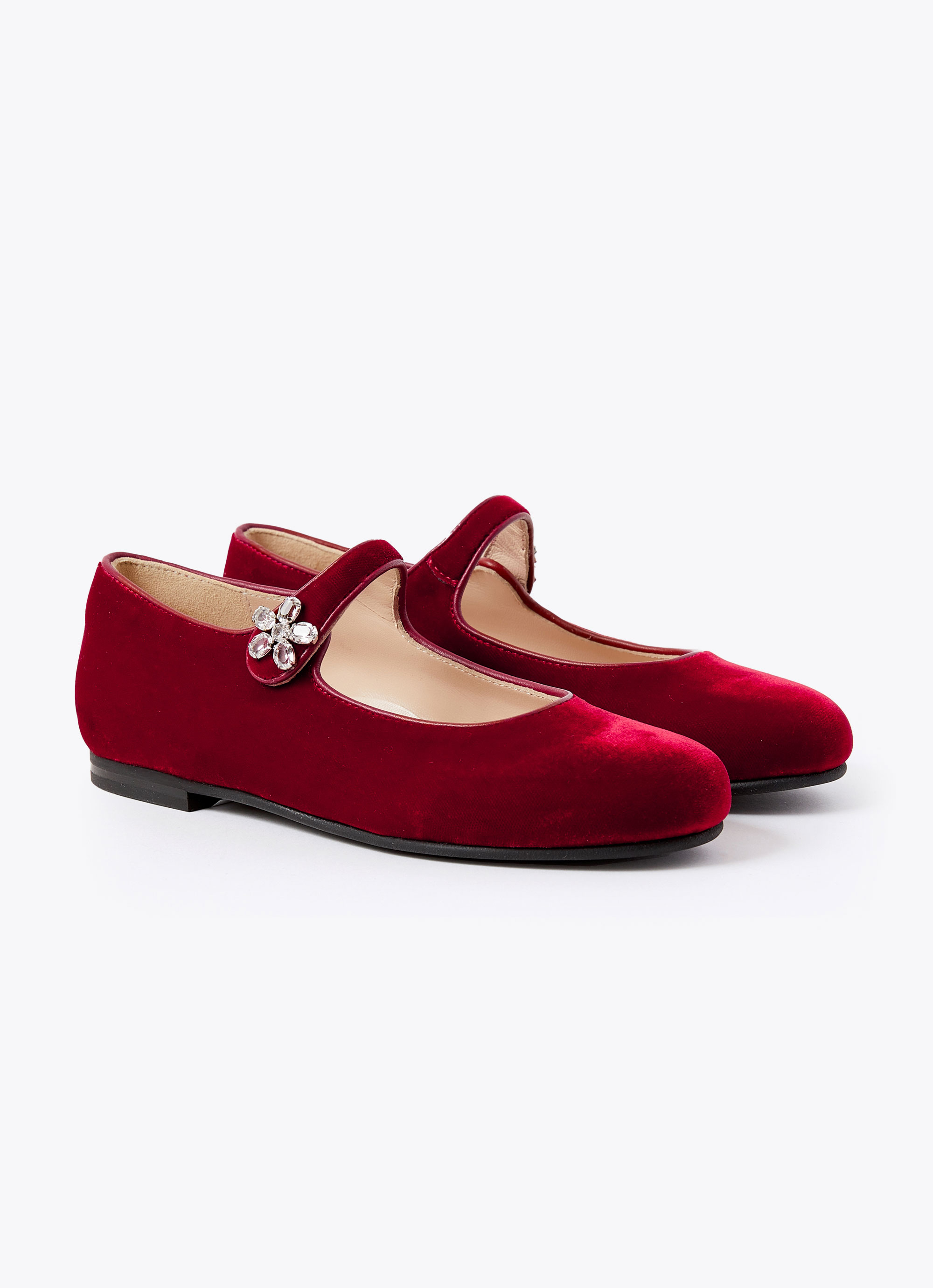 Red velvet ballet flats with crystals - Shoes - Il Gufo