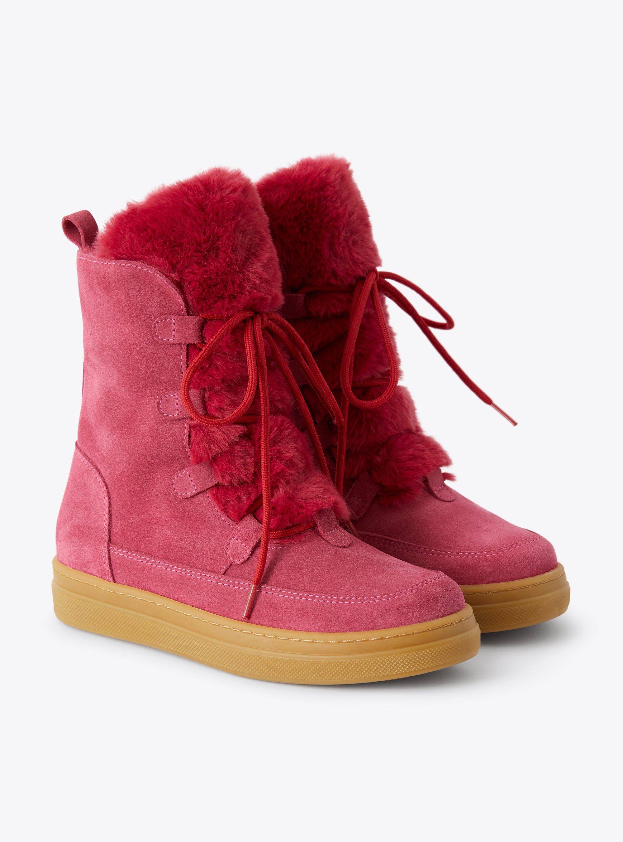 Ankle boot in nubuck and faux shearling - Fuchsia | Il Gufo