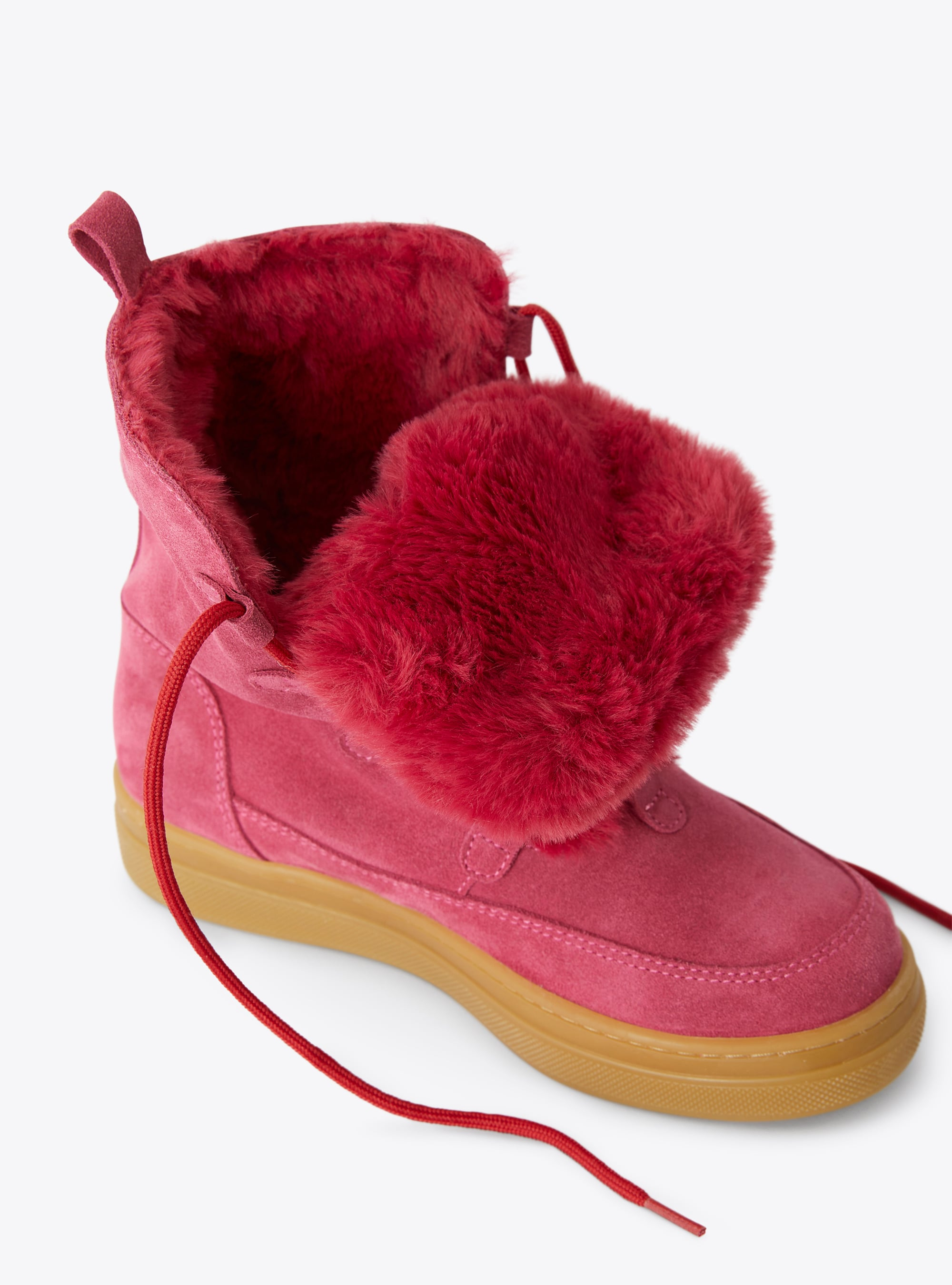 Ankle boot in nubuck and faux shearling - Fuchsia | Il Gufo