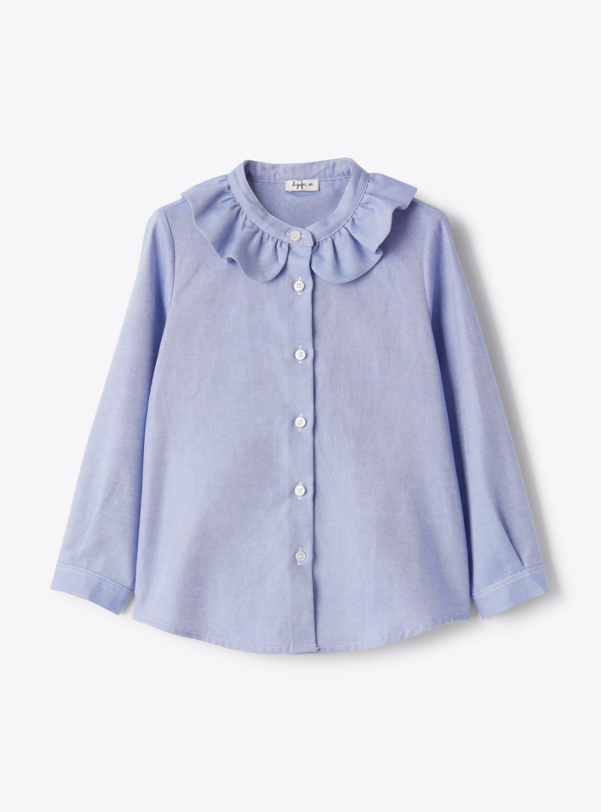 Shirt with ruffled collar - Blue | Il Gufo