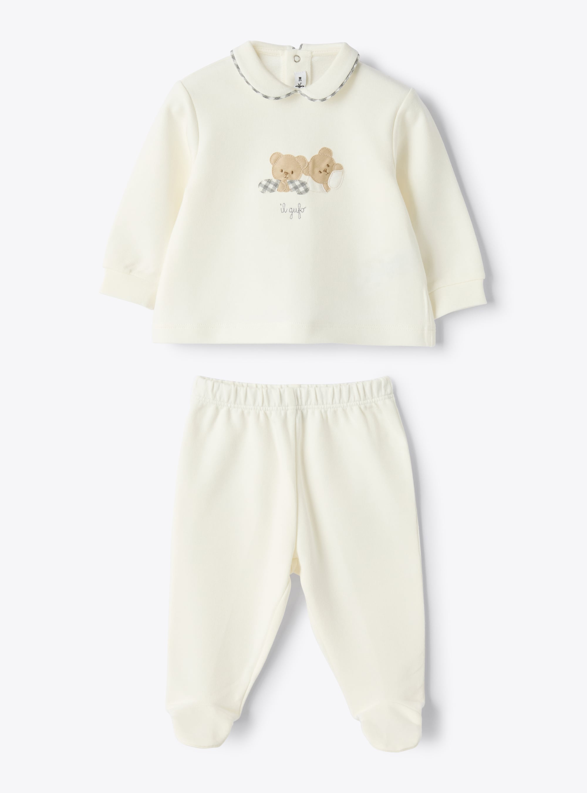 Two-piece cotton stretch fleece set - White | Il Gufo