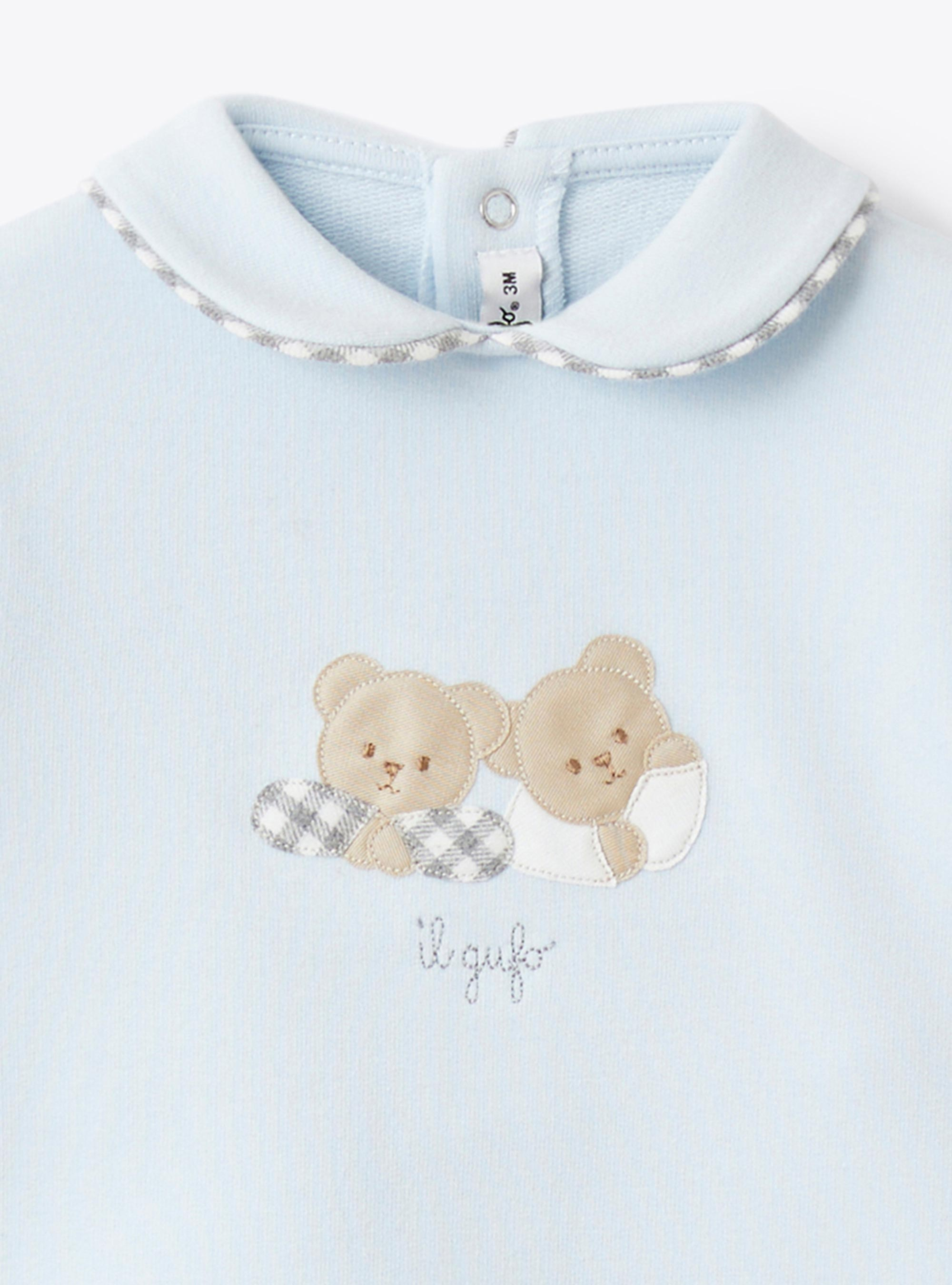 Two-piece cotton stretch fleece set - Light blue | Il Gufo