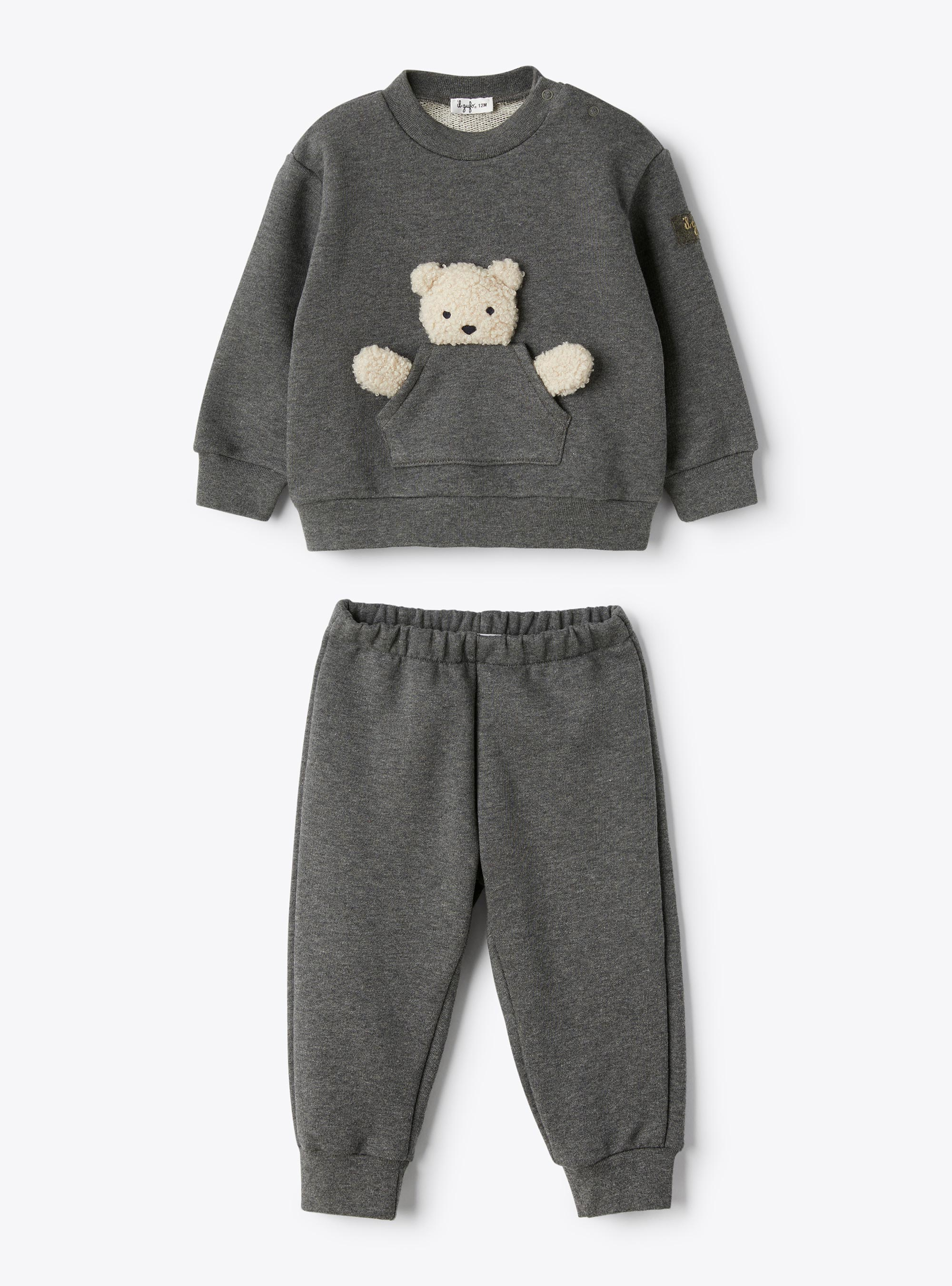 Fleece set with appliqué - Grey | Il Gufo