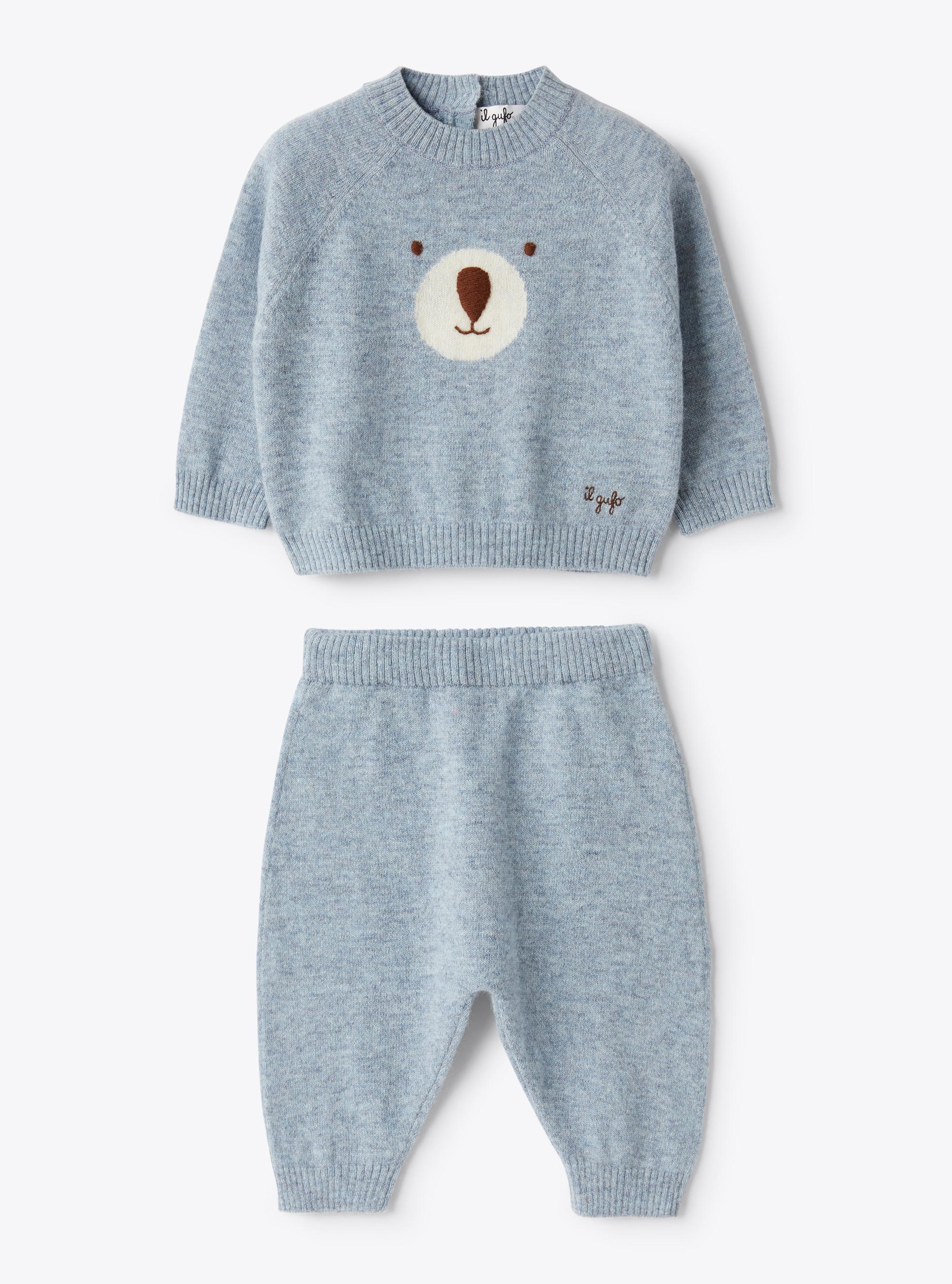 Wool two-piece set - Light blue | Il Gufo