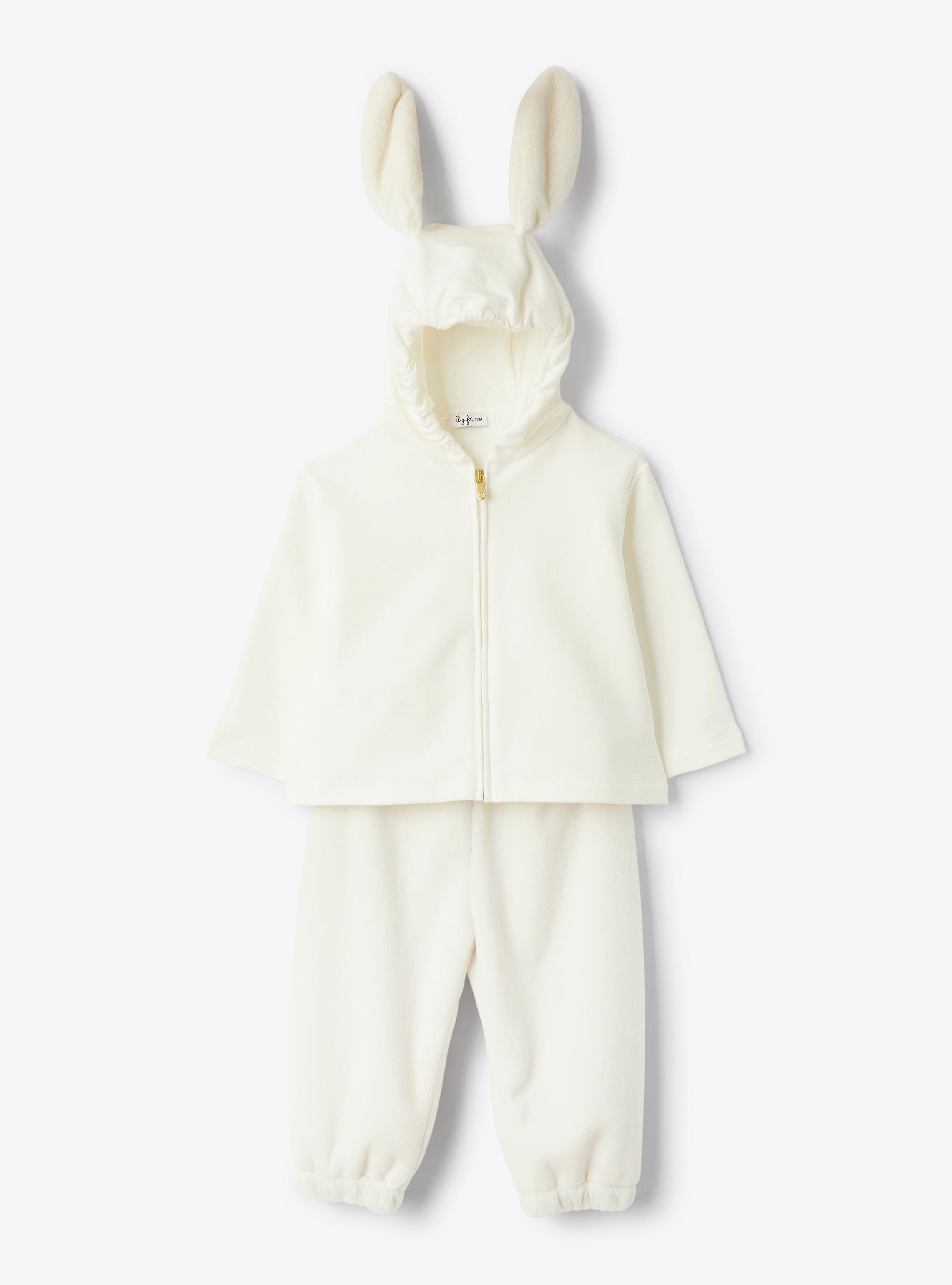 Two-piece cotton fleece set with hood - White | Il Gufo