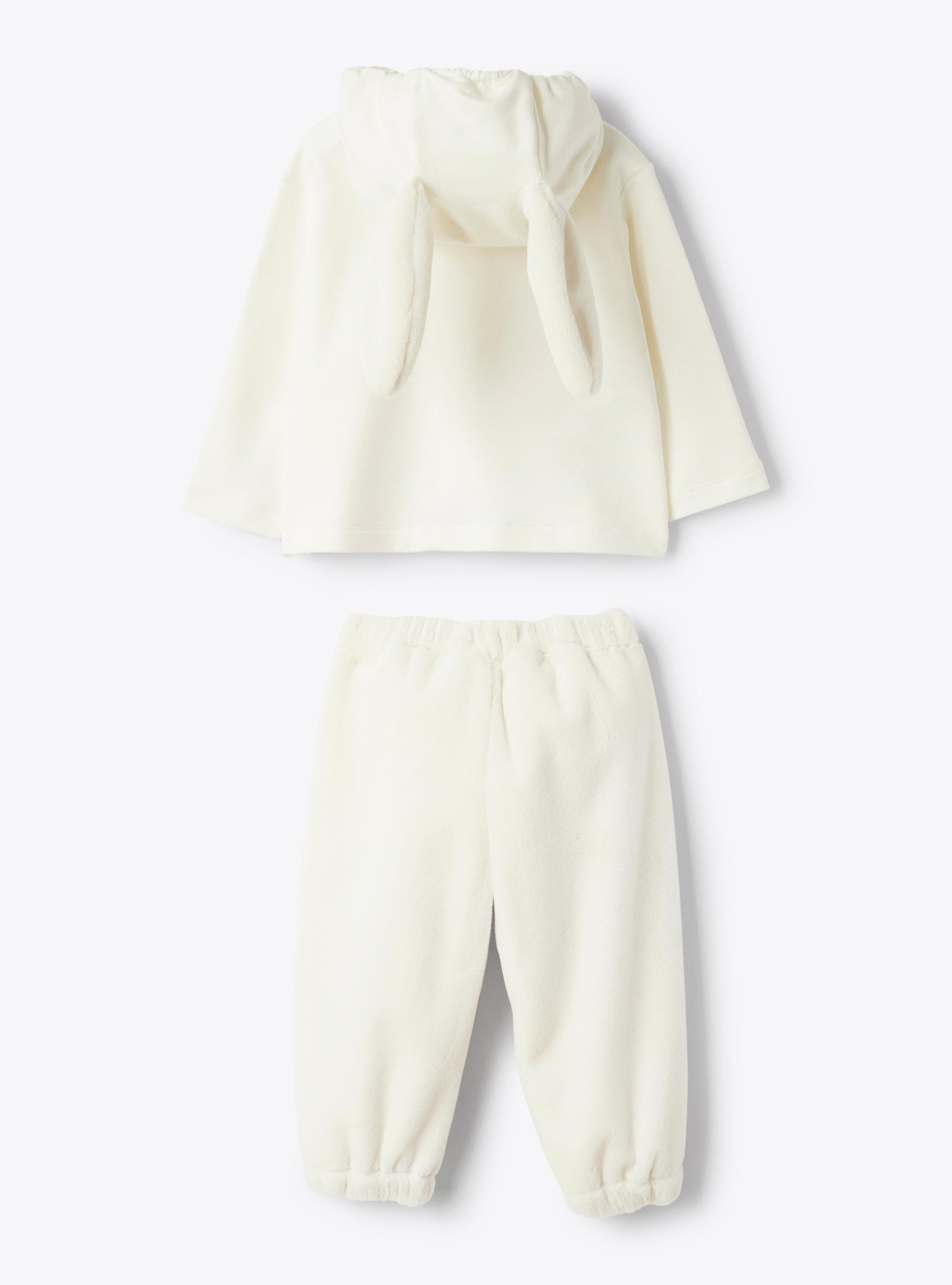 Two-piece cotton fleece set with hood - White | Il Gufo