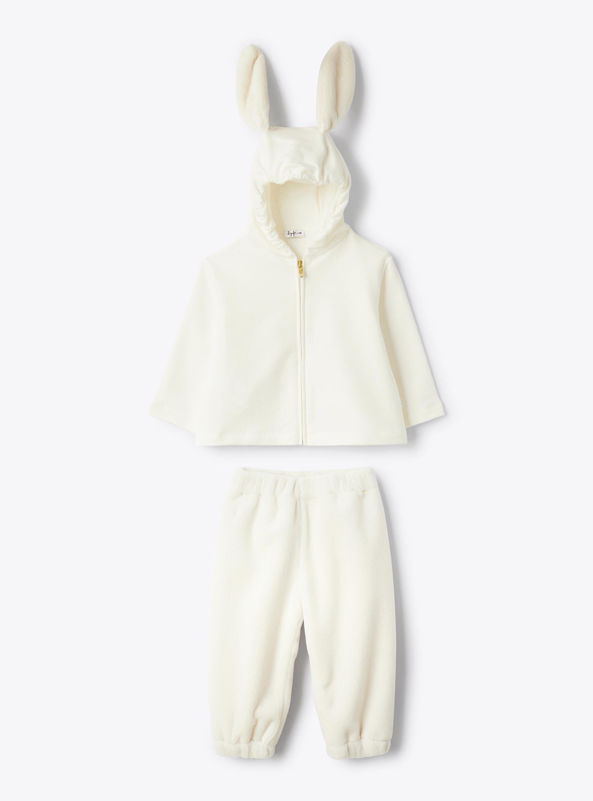 Two-piece cotton fleece set with hood - White | Il Gufo