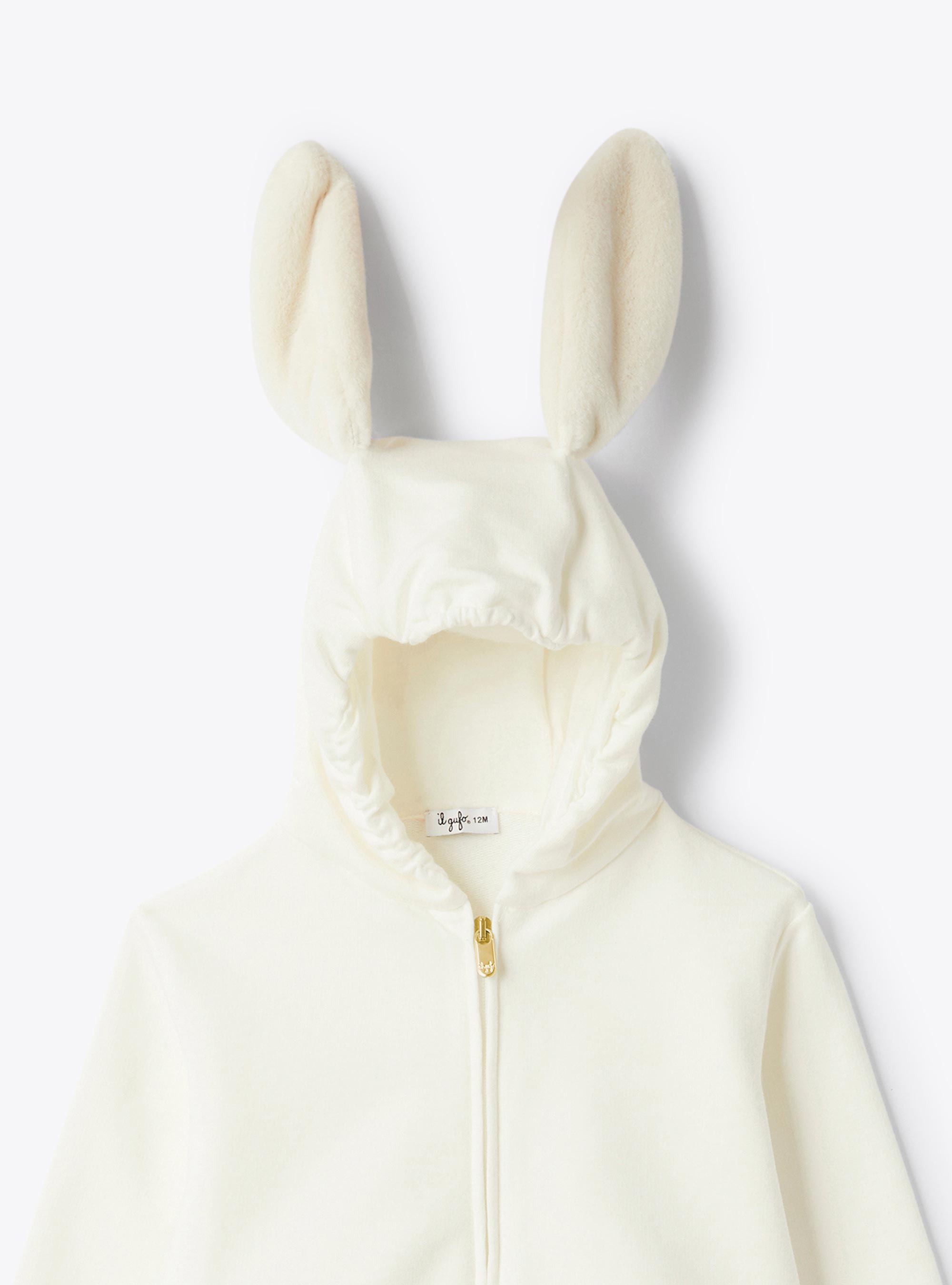 Two-piece cotton fleece set with hood - White | Il Gufo