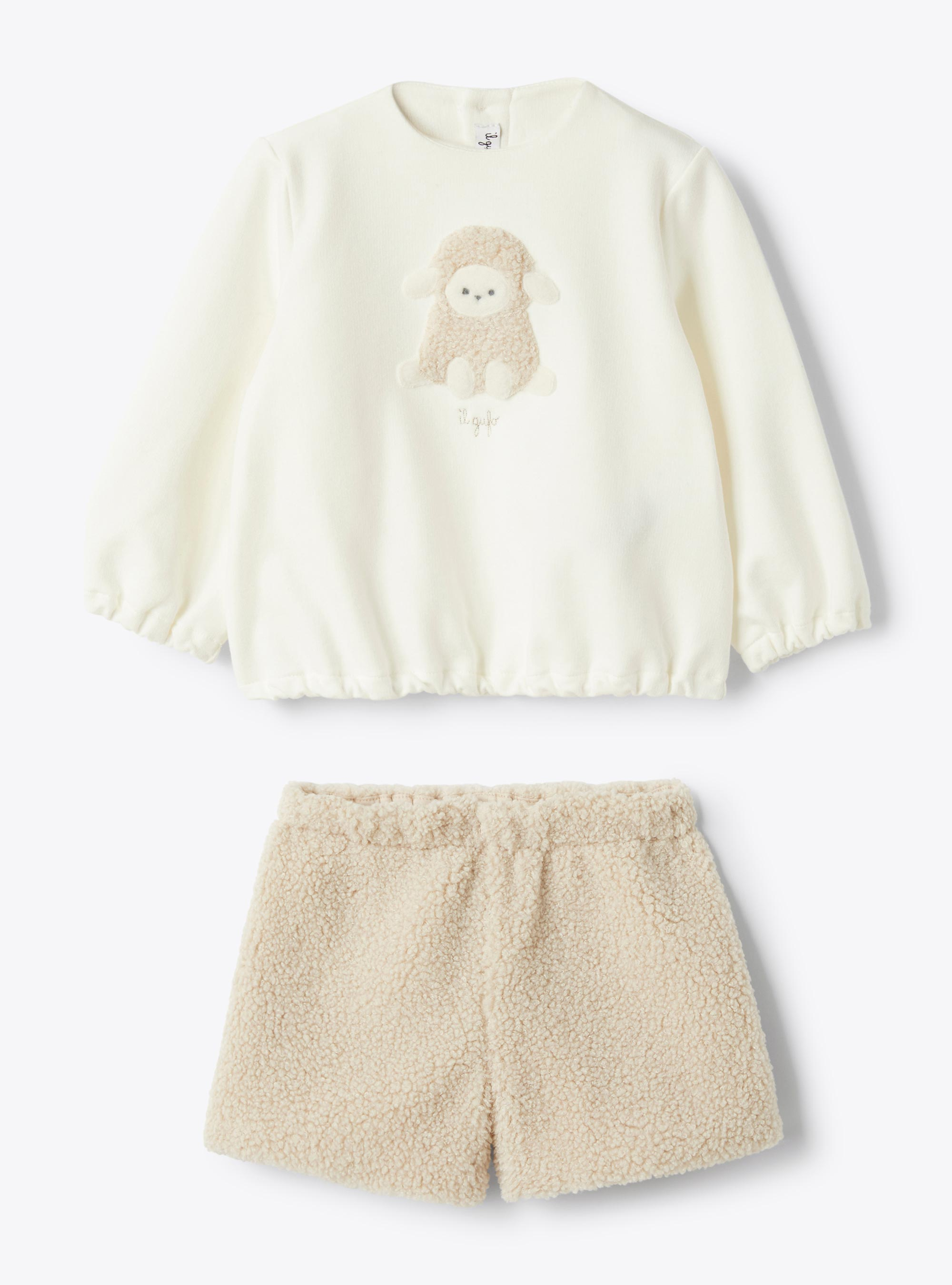 Cotton fleece and curly fabric set. - White | Il Gufo