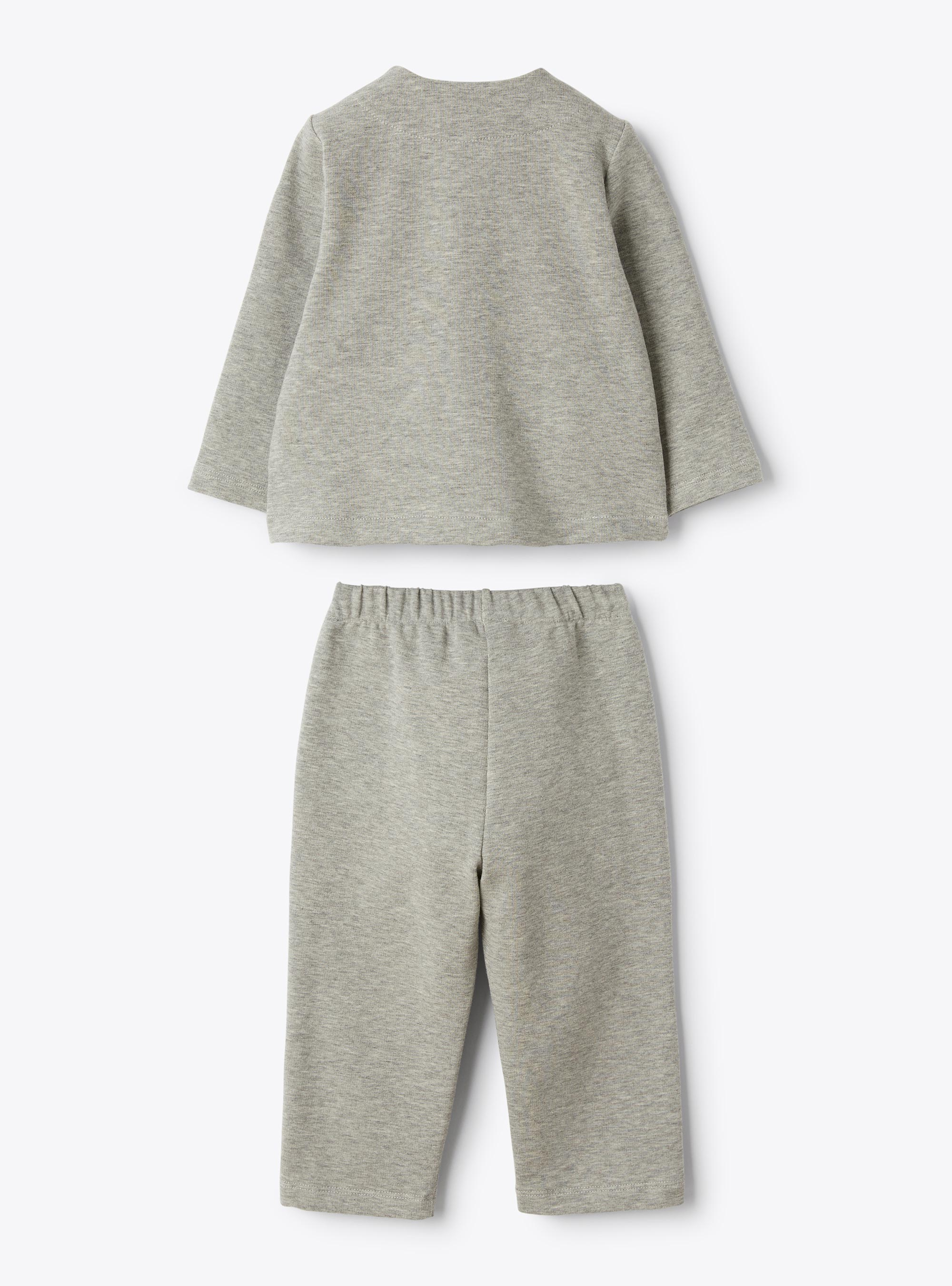 Stretch cotton fleece set with appliqué - Grey | Il Gufo