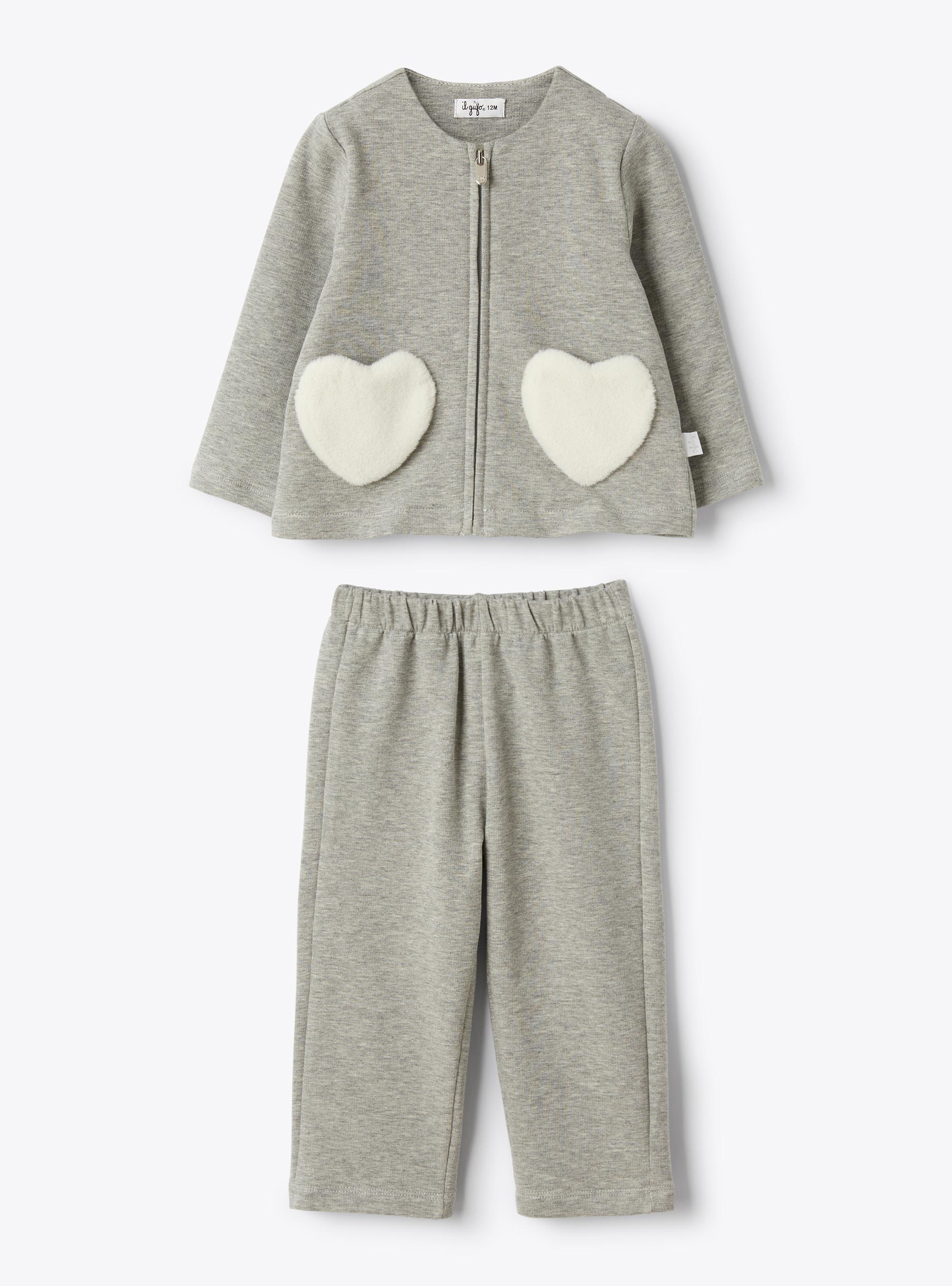 Stretch cotton fleece set with appliqué - Grey | Il Gufo