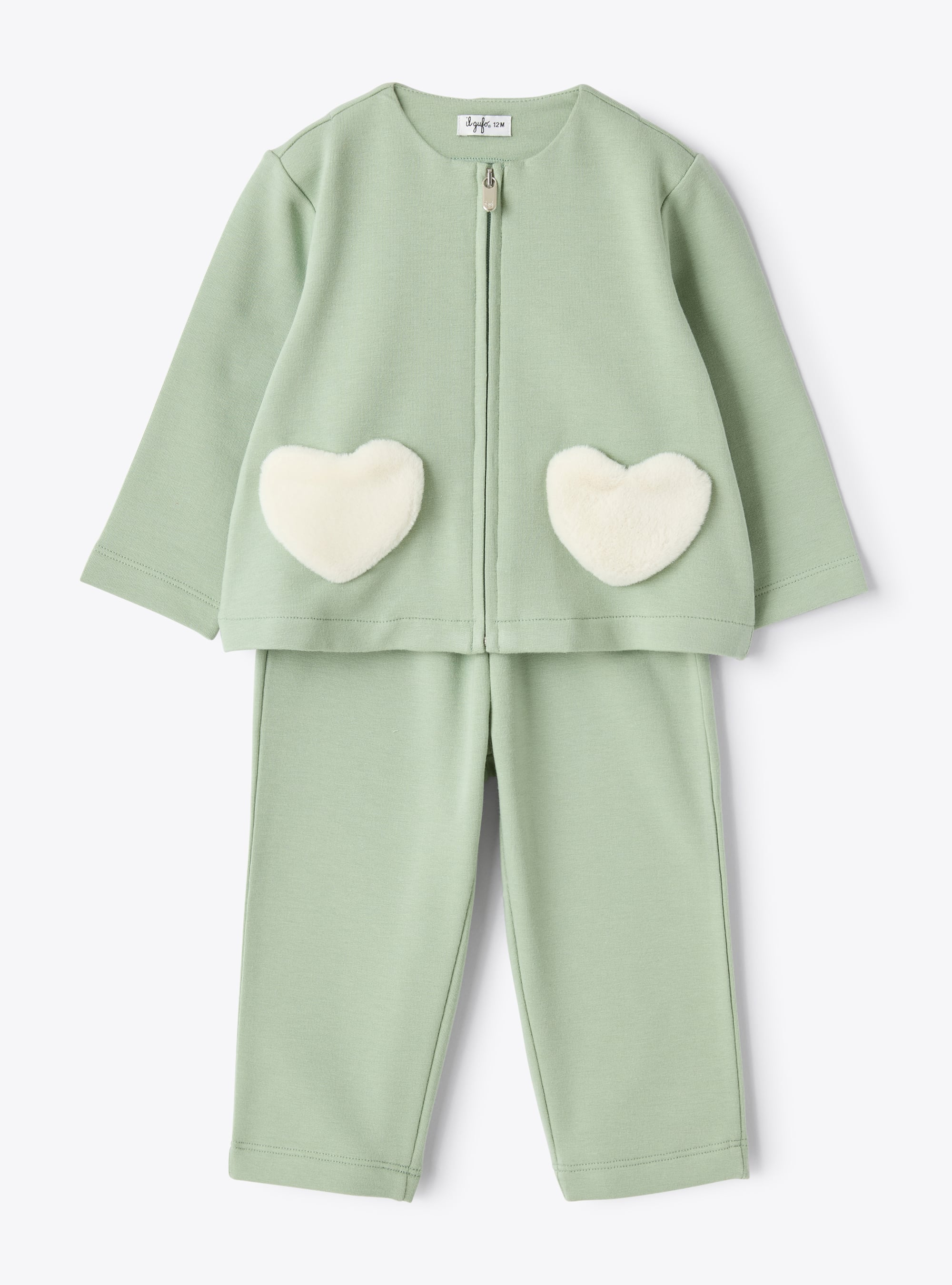 Stretch cotton fleece set with appliqué - Green | Il Gufo