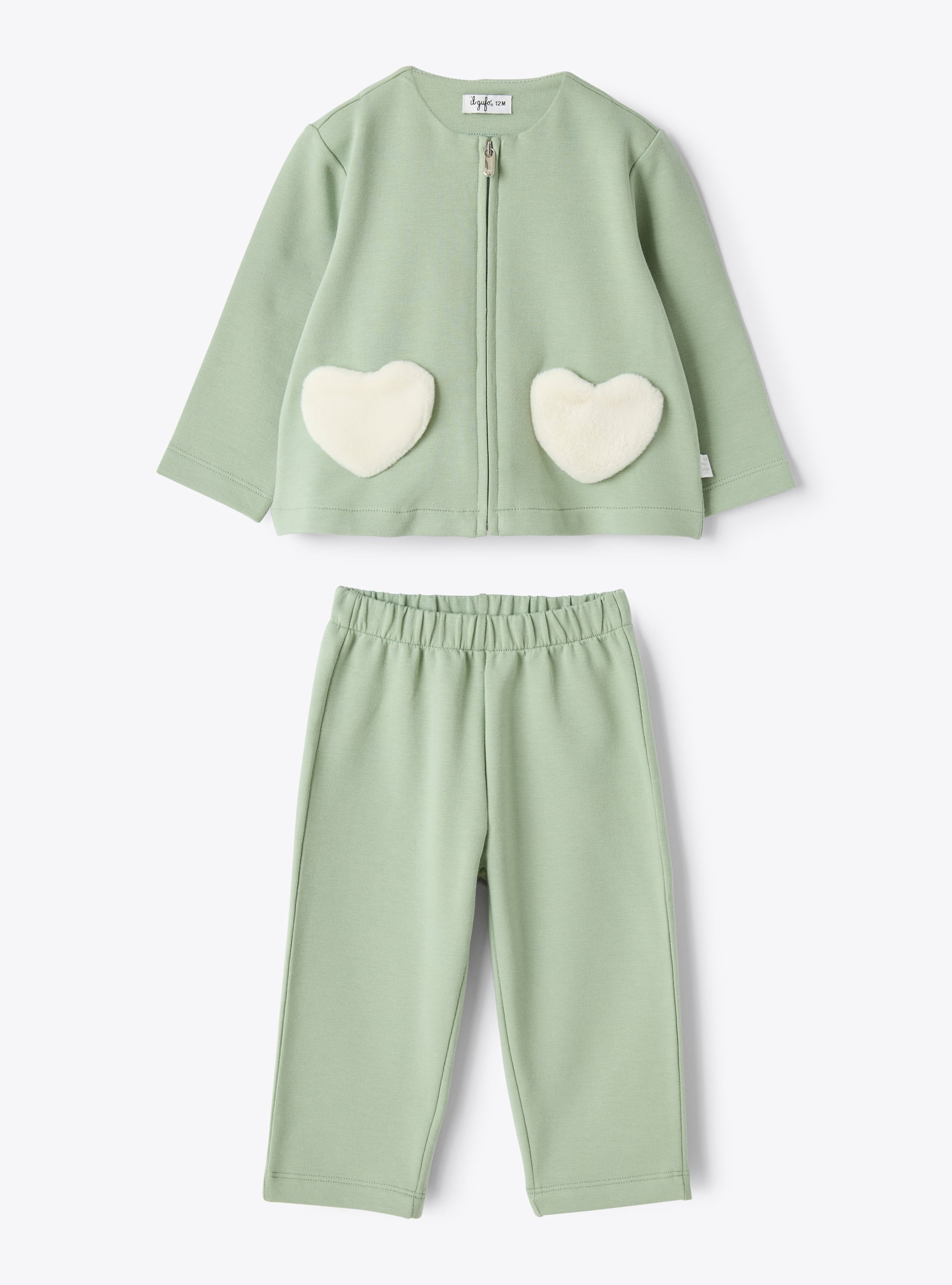 Stretch cotton fleece set with appliqué - Green | Il Gufo