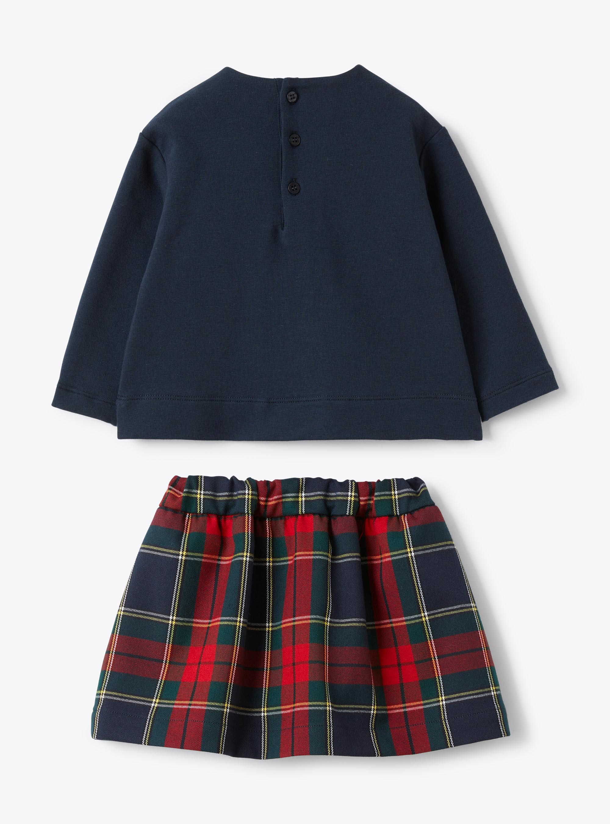 Stretch cotton fleece and techno-wool tartan set - Blue | Il Gufo