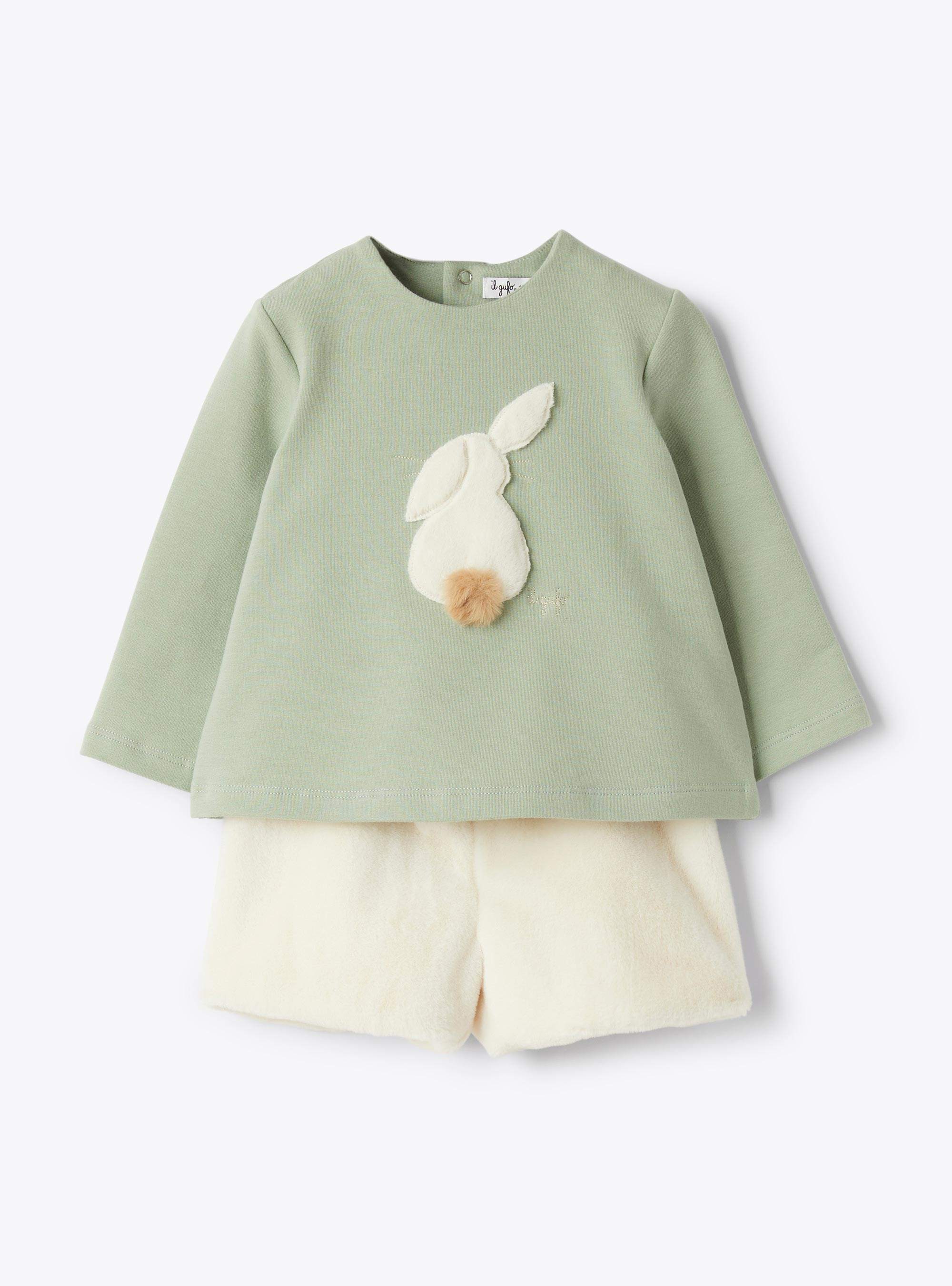 Stretch cotton fleece and eco-fur set - Two-piece sets - Il Gufo