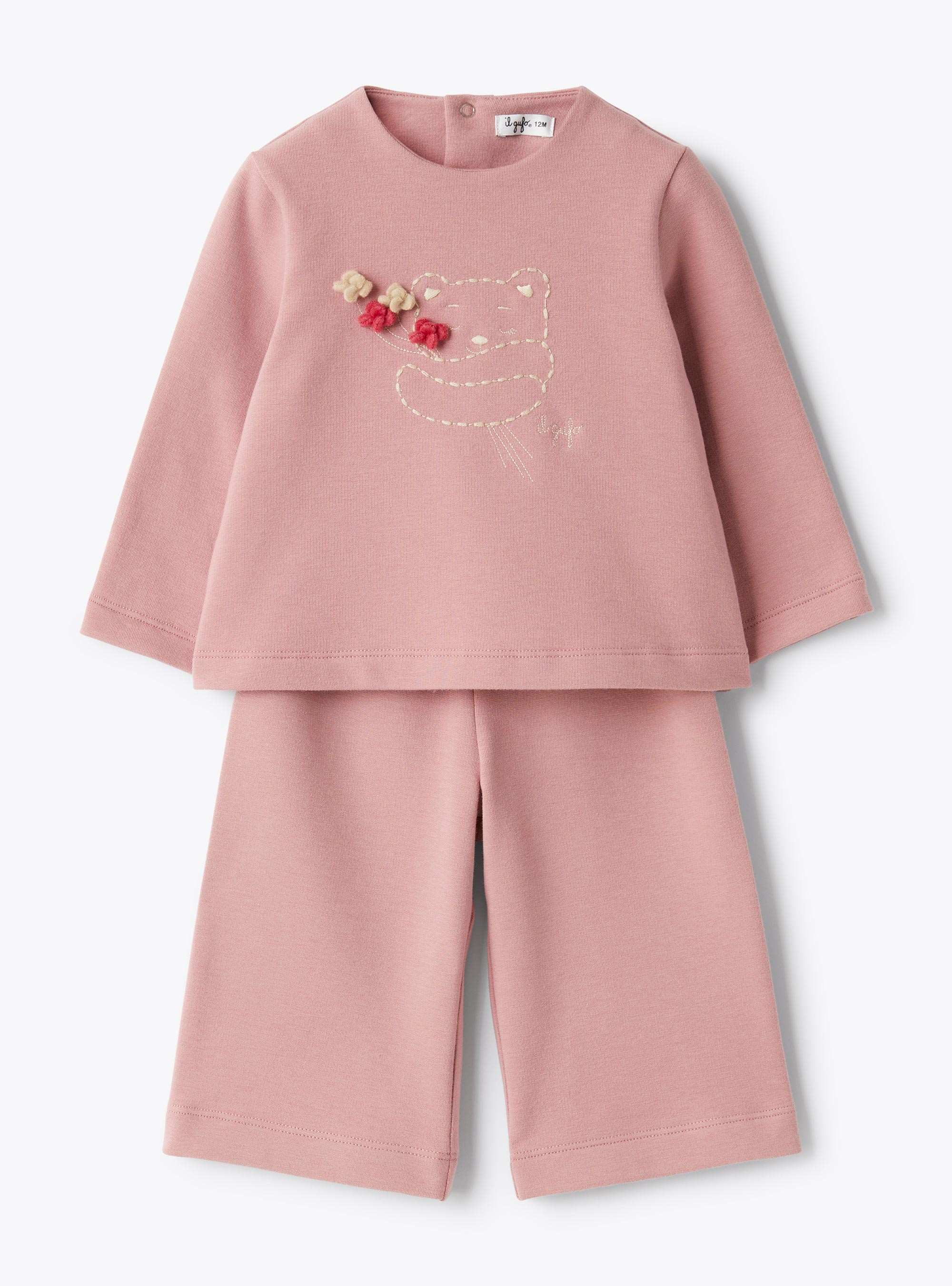 Stretch cotton fleece set with embroidery - Two-piece sets - Il Gufo