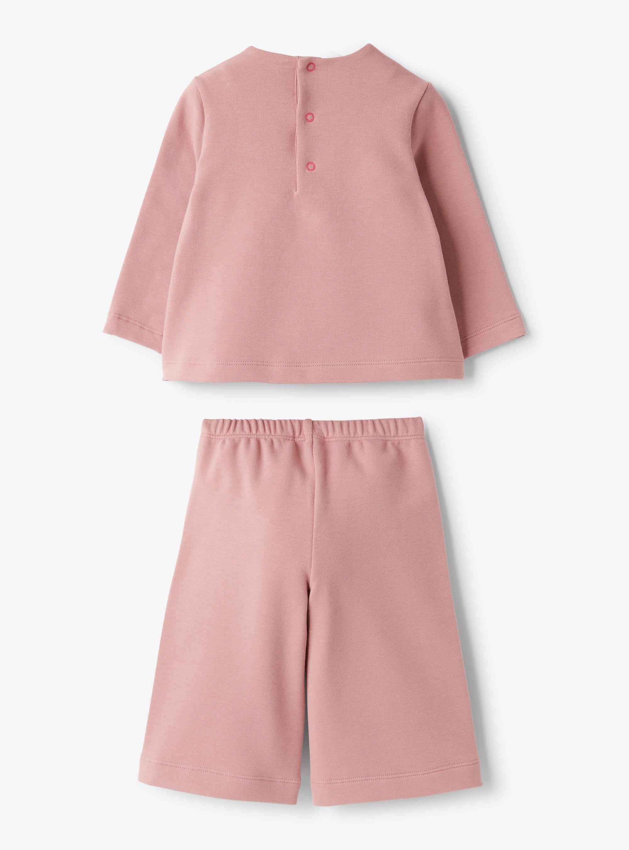 Stretch cotton fleece set with embroidery - Pink | Il Gufo