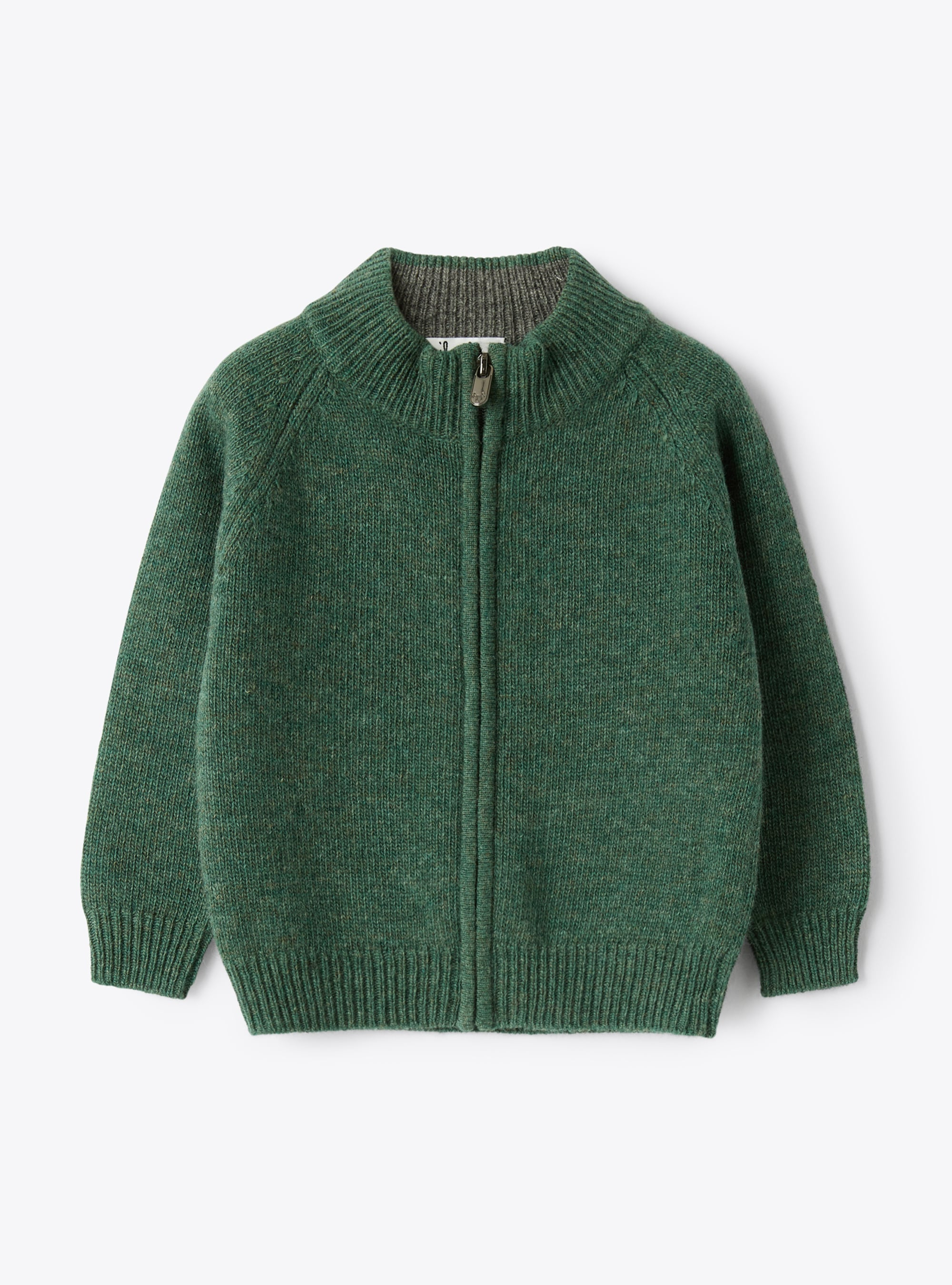 Cardigan in lana full zip - Verde | Il Gufo