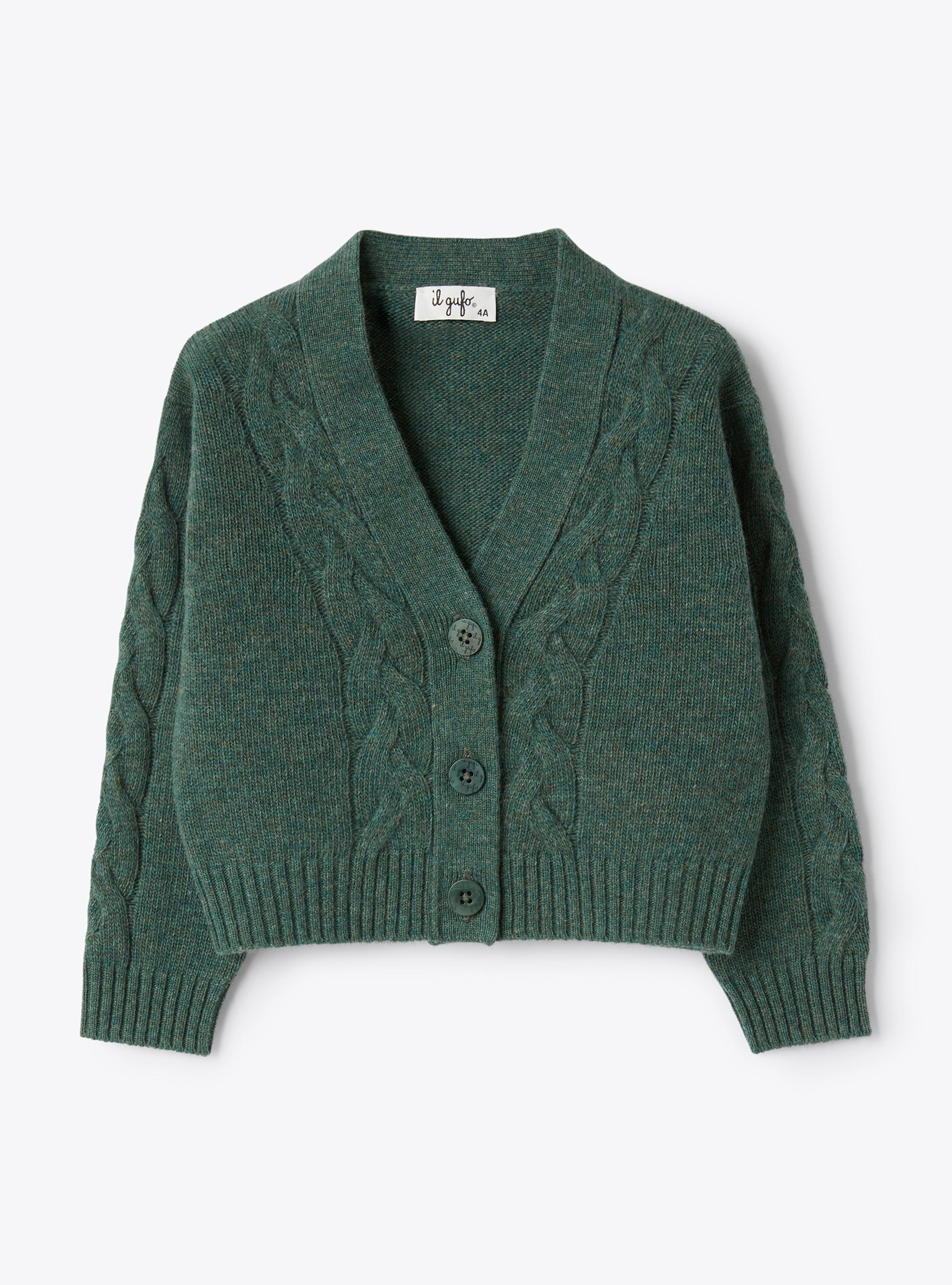 Cardigan in lana con trecce - Verde | Il Gufo