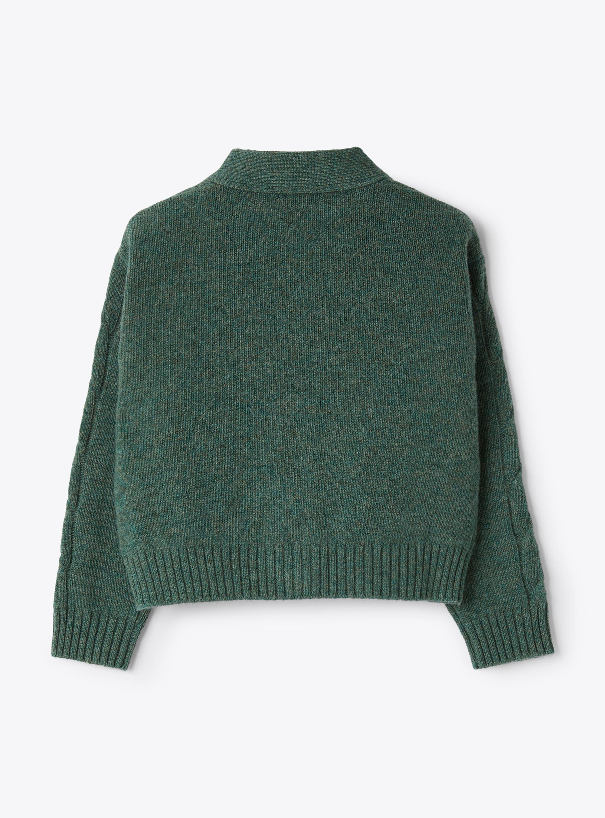 Wool cardigan with cables - Green | Il Gufo