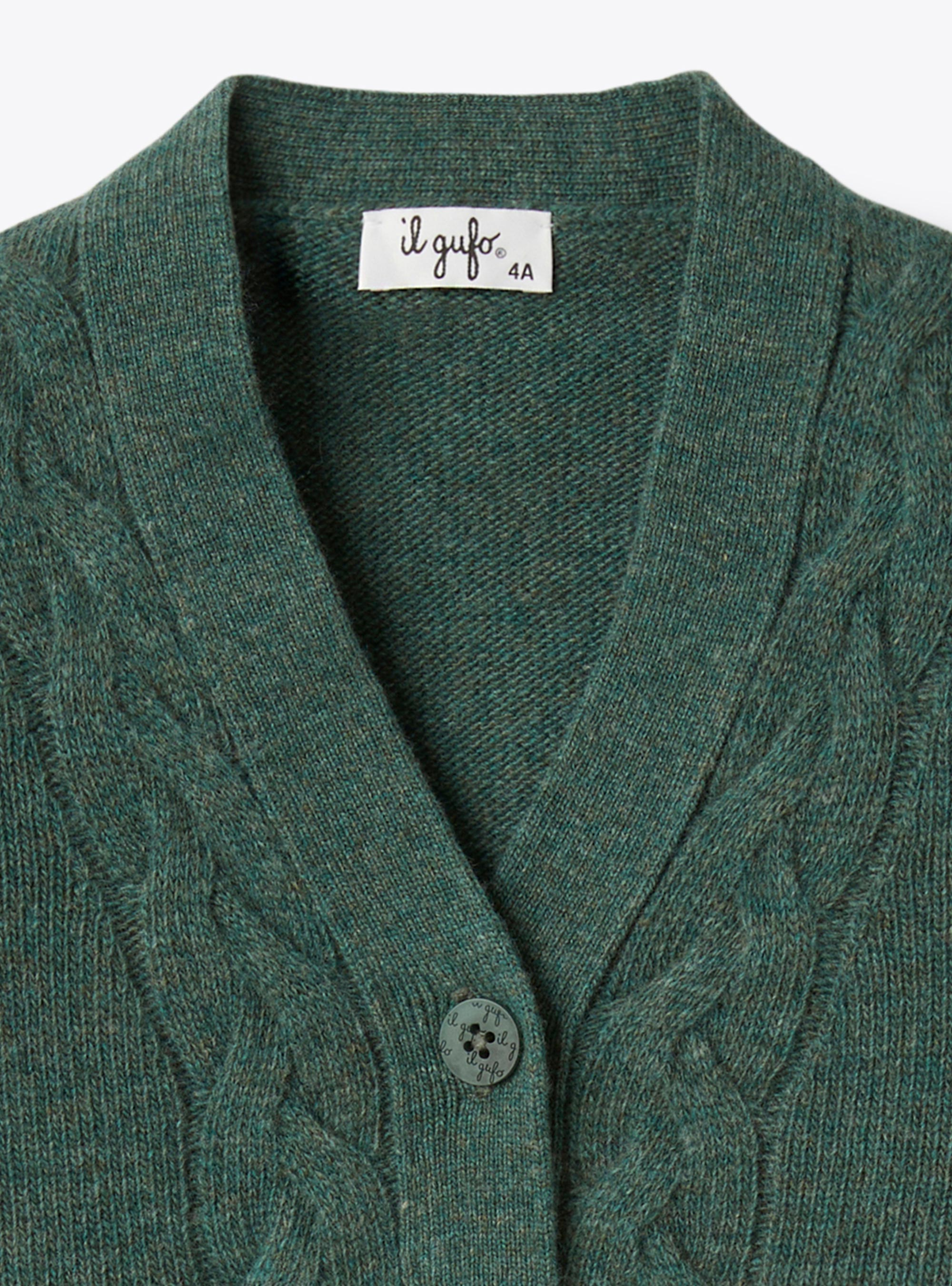 Wool cardigan with cables - Green | Il Gufo