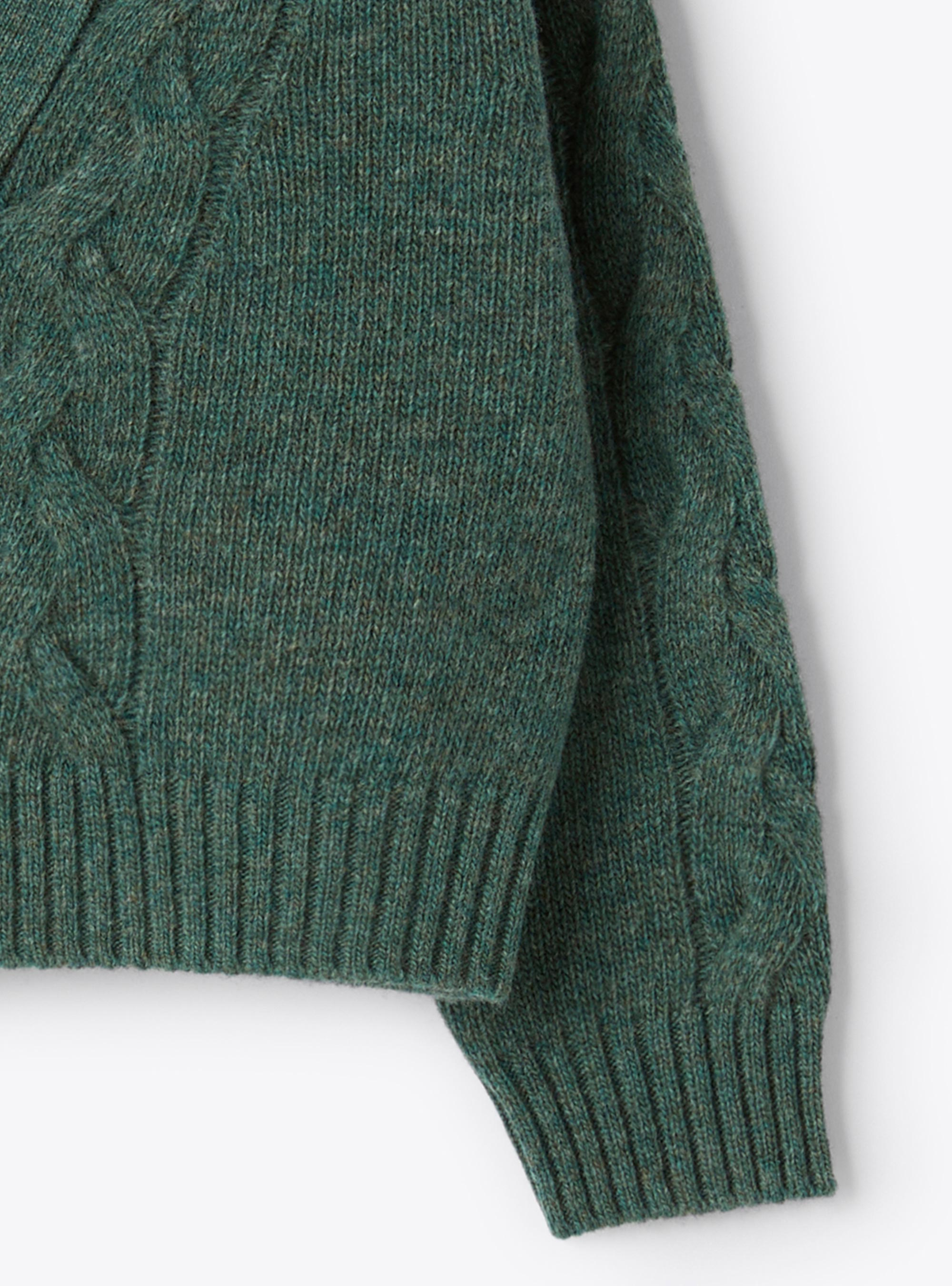 Wool cardigan with cables - Green | Il Gufo