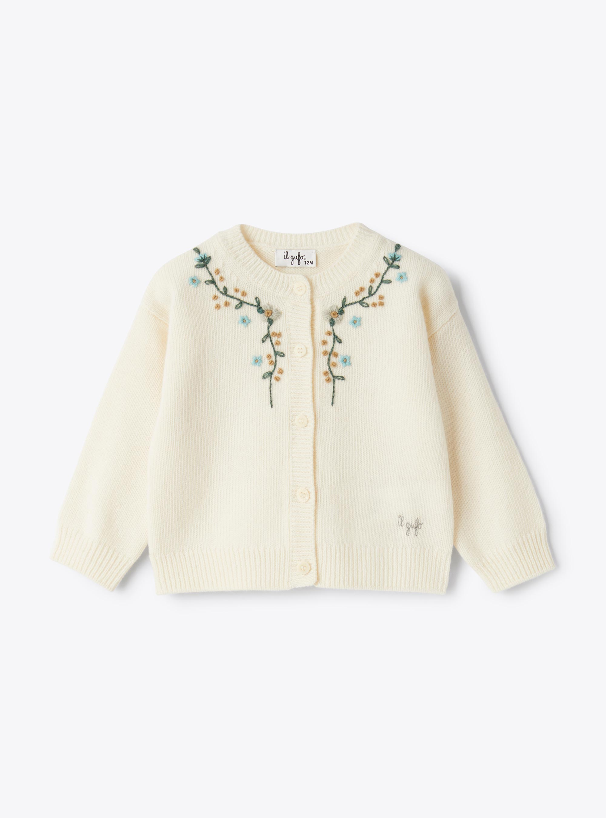 Wool cardigan with embroidery - Sweaters - Il Gufo