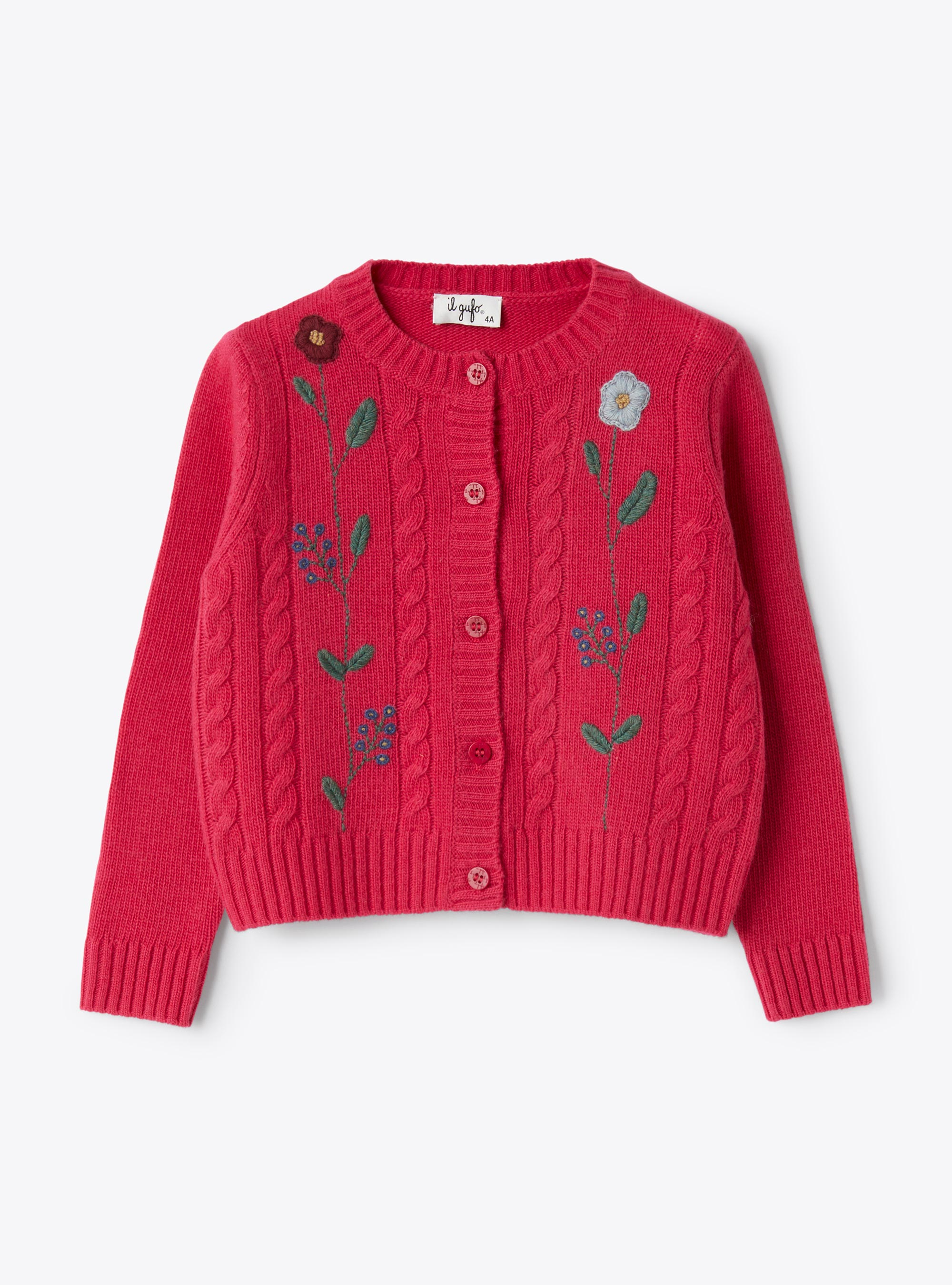 Wool cardigan with embroidered flowers - Sweaters - Il Gufo