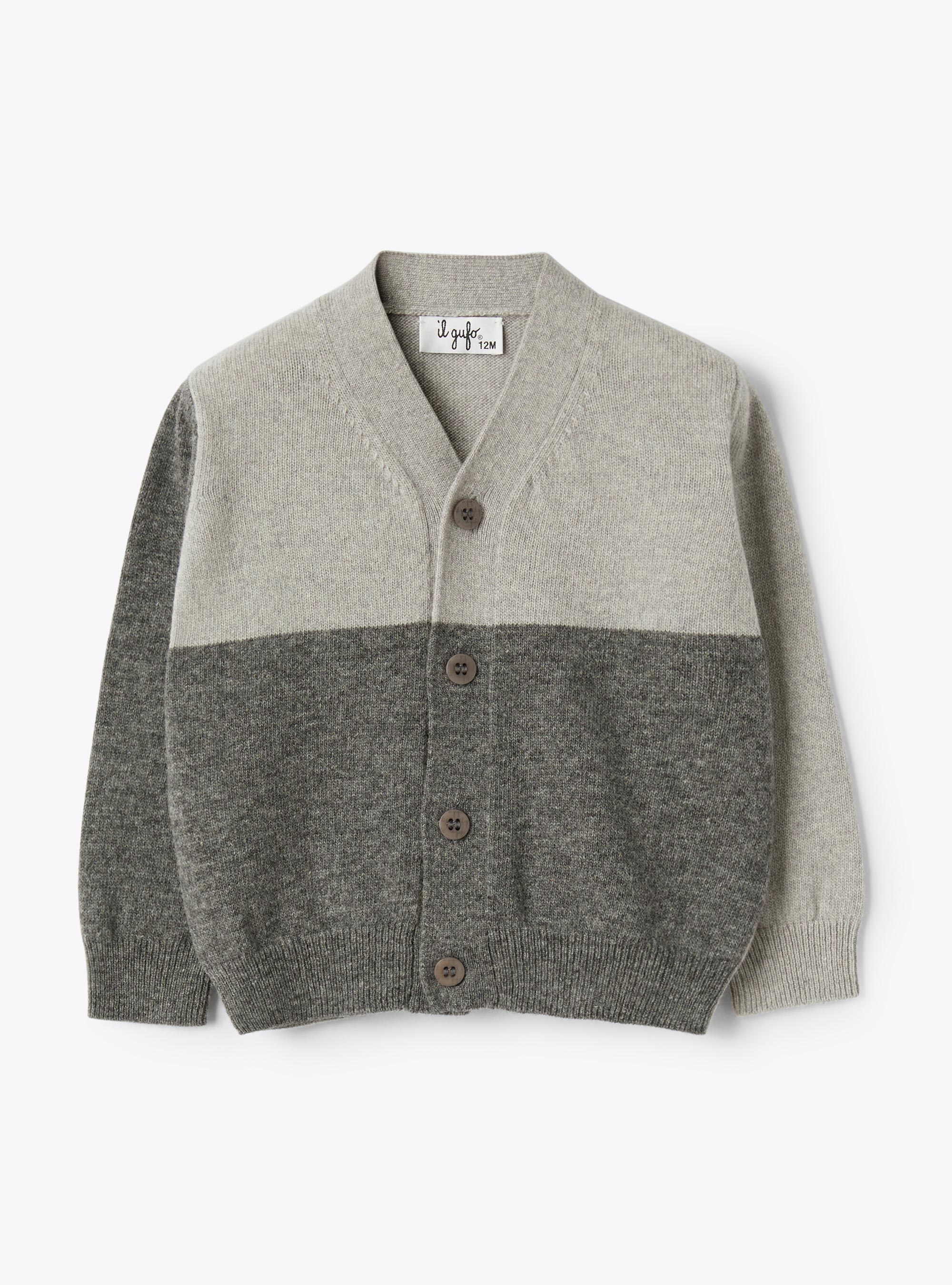 Cardigan in lana color-block - Grigio | Il Gufo