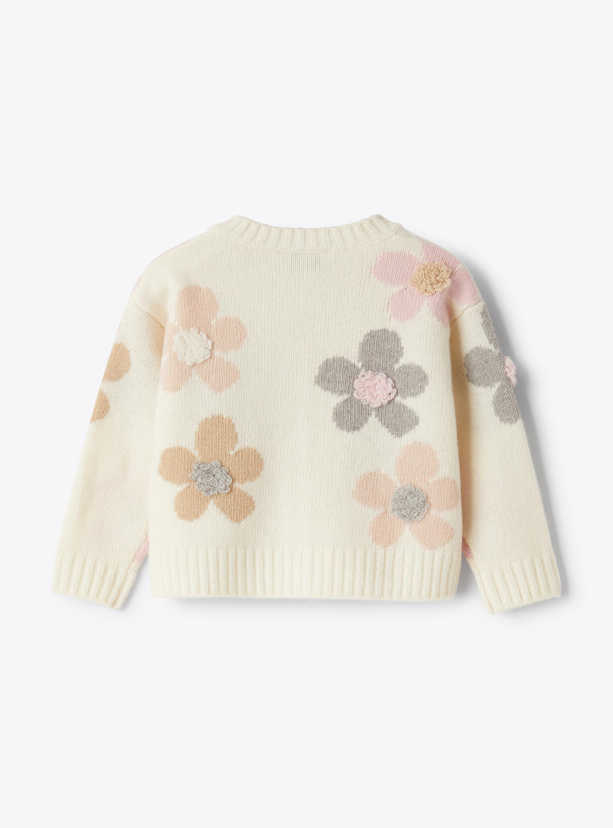 Wool cardigan with flowers - White | Il Gufo