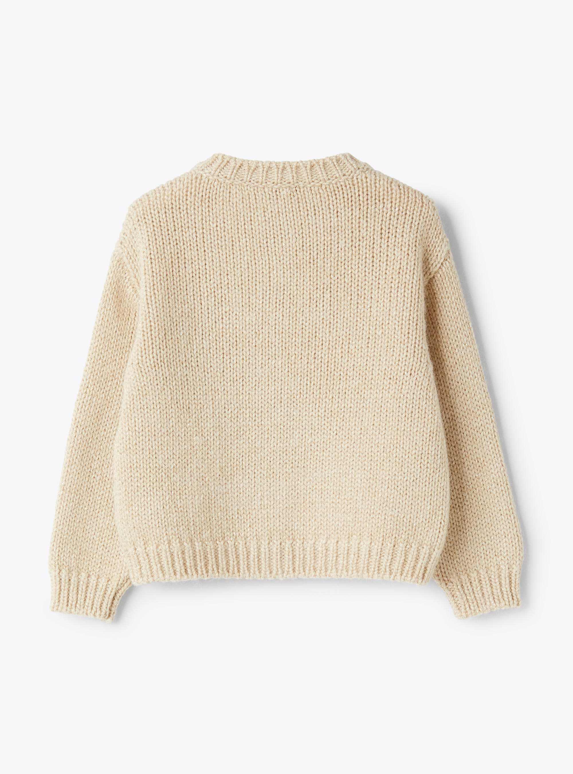 Crew neck cardigan in lurex yarn - White | Il Gufo