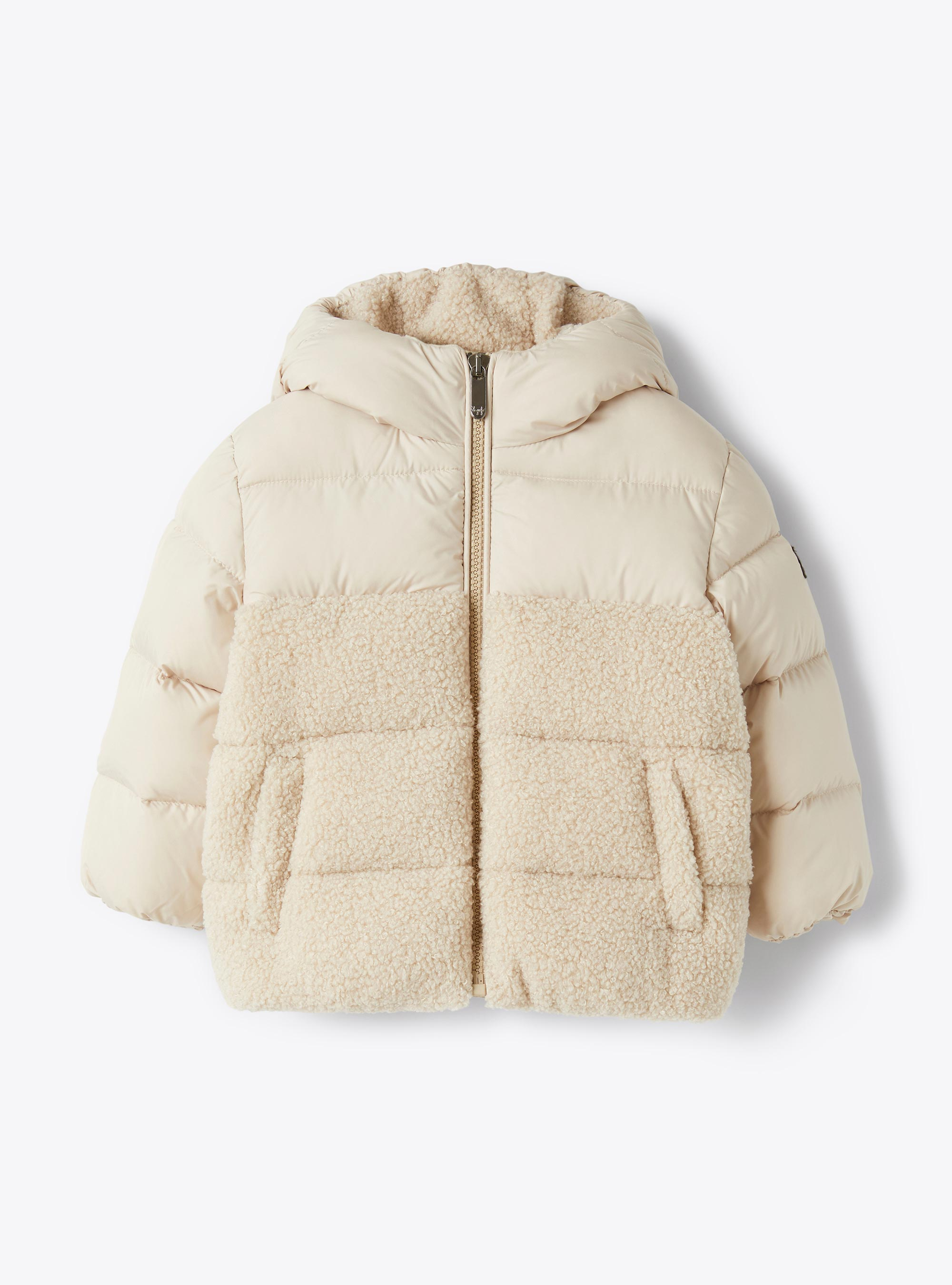 Nylon and curly fleece down jacket - Down Jackets - Il Gufo