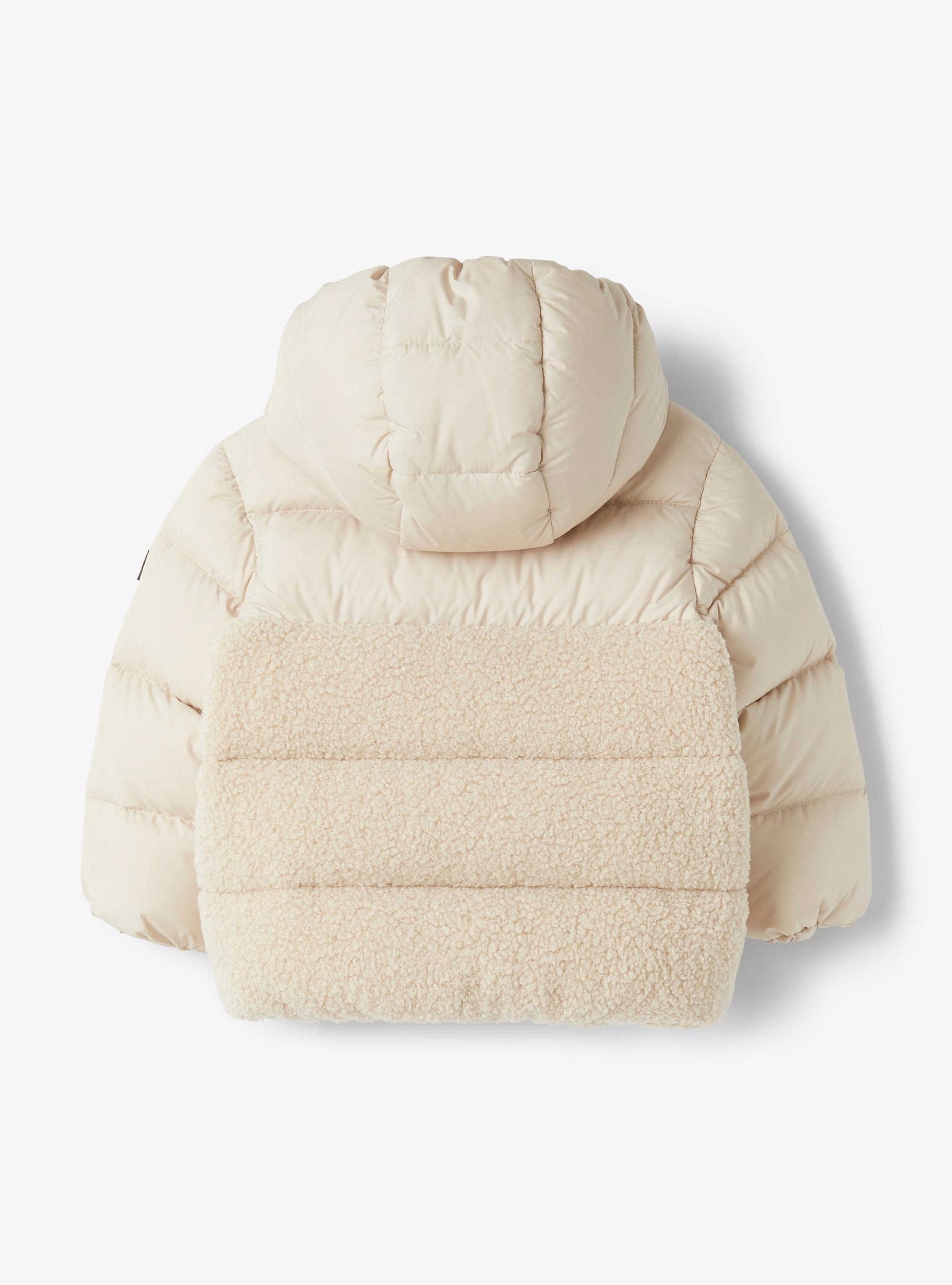 Nylon and curly fleece down jacket - Brown | Il Gufo