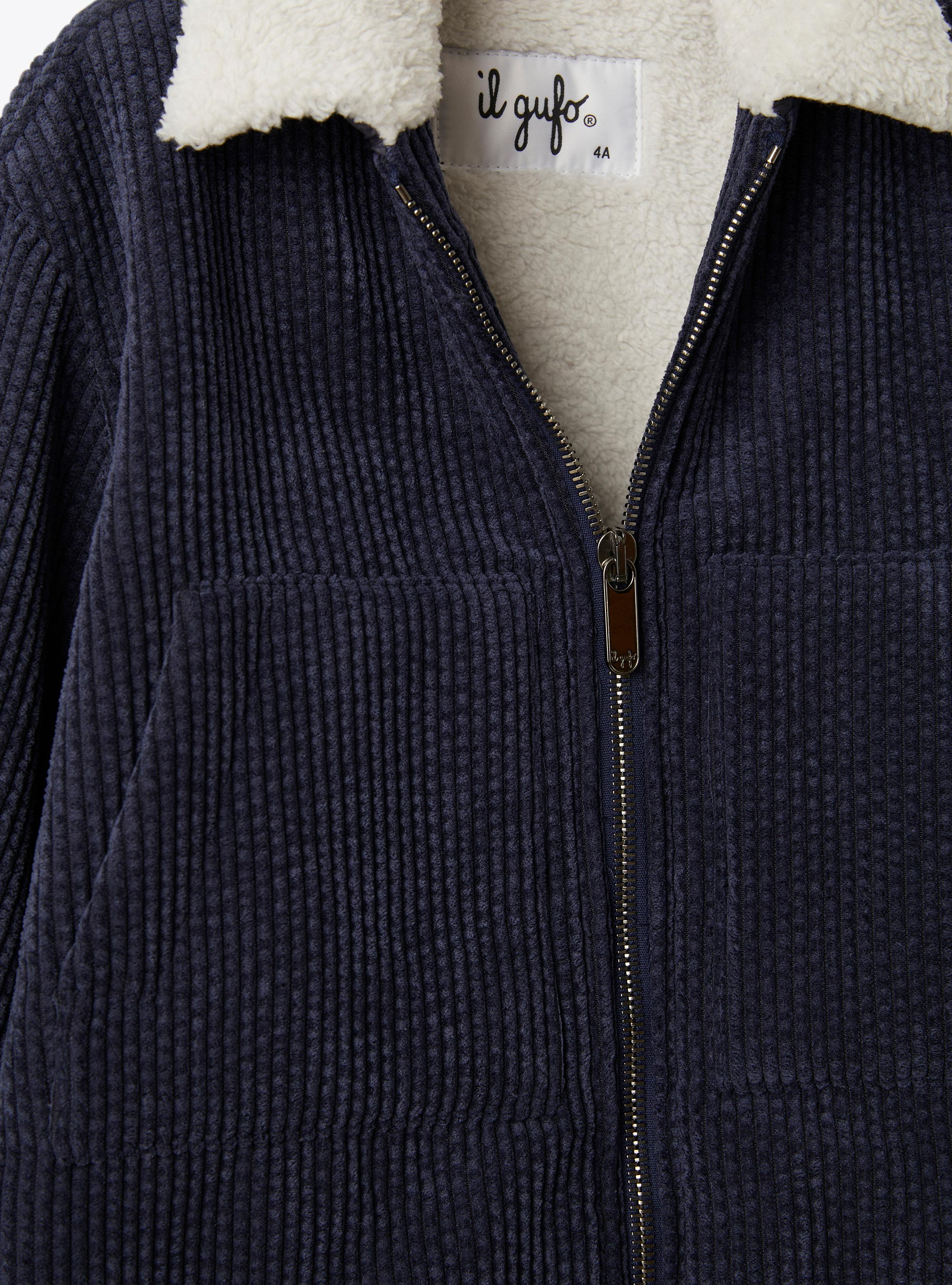 Velvet and curly fleece jacket - Blue | Il Gufo