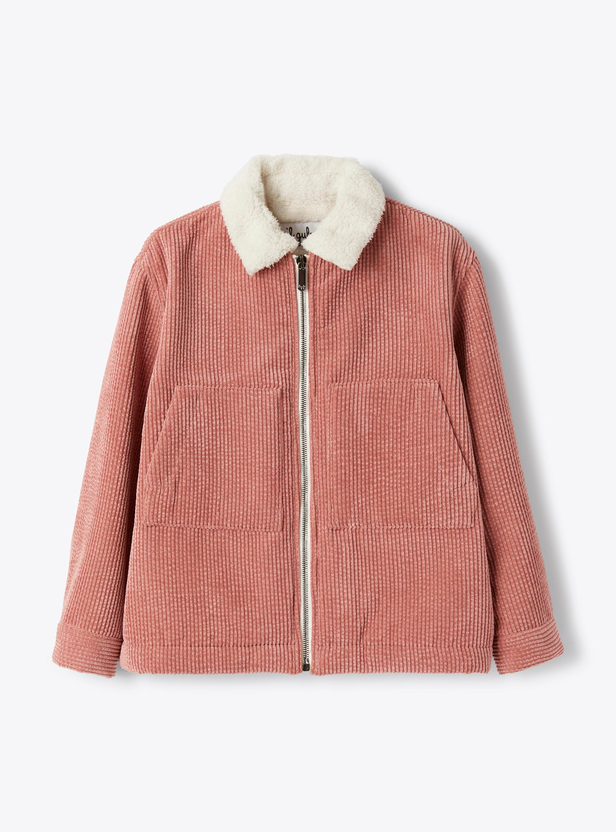 Velvet and curly fleece jacket - Pink | Il Gufo