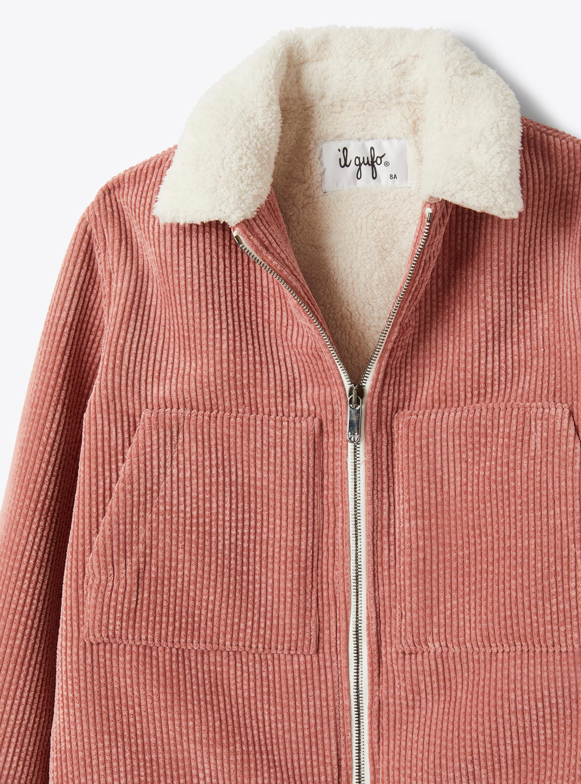 Velvet and curly fleece jacket - Pink | Il Gufo