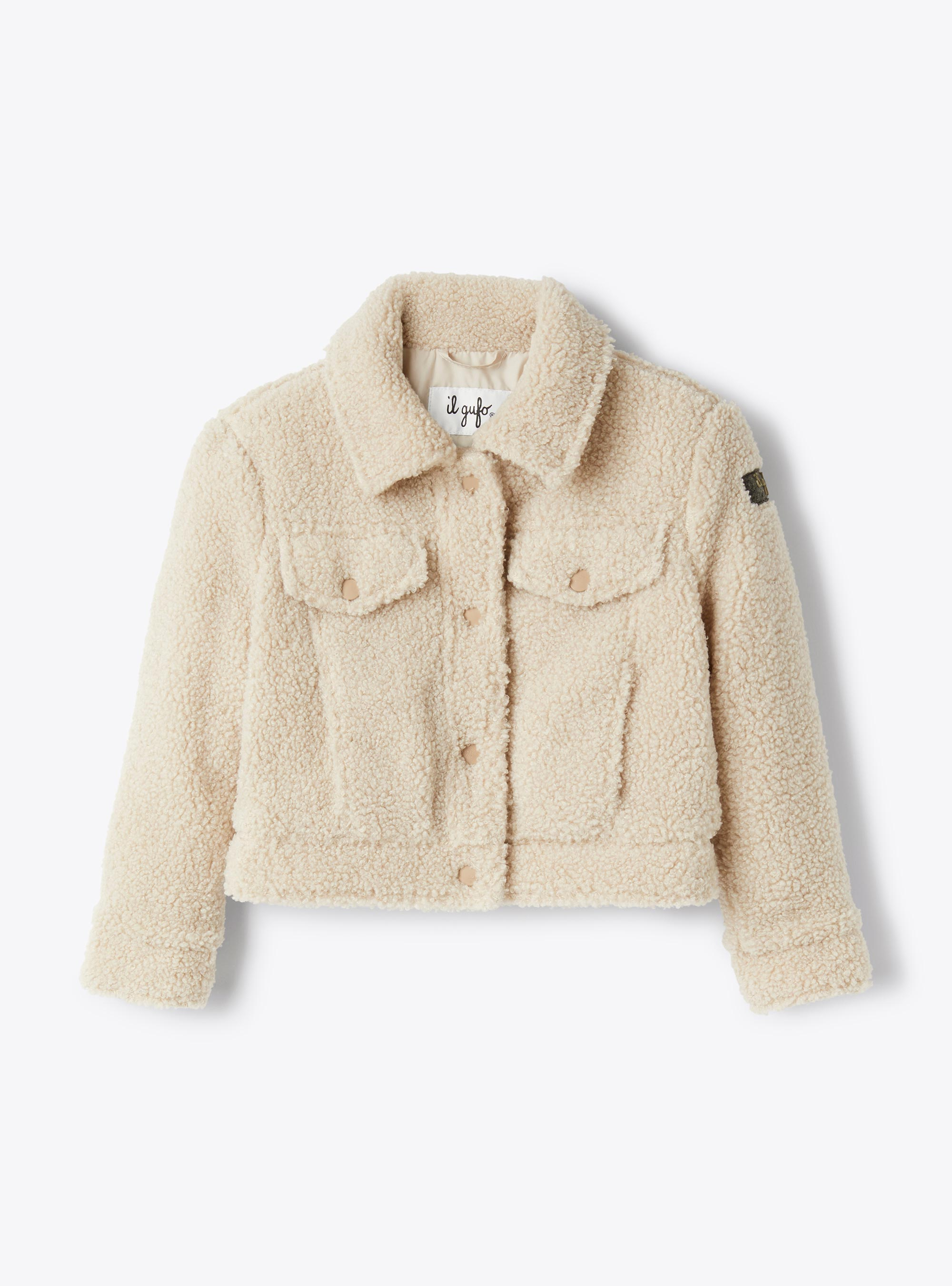 Boxy-Jacke aus Teddyplüsch - Beige | Il Gufo