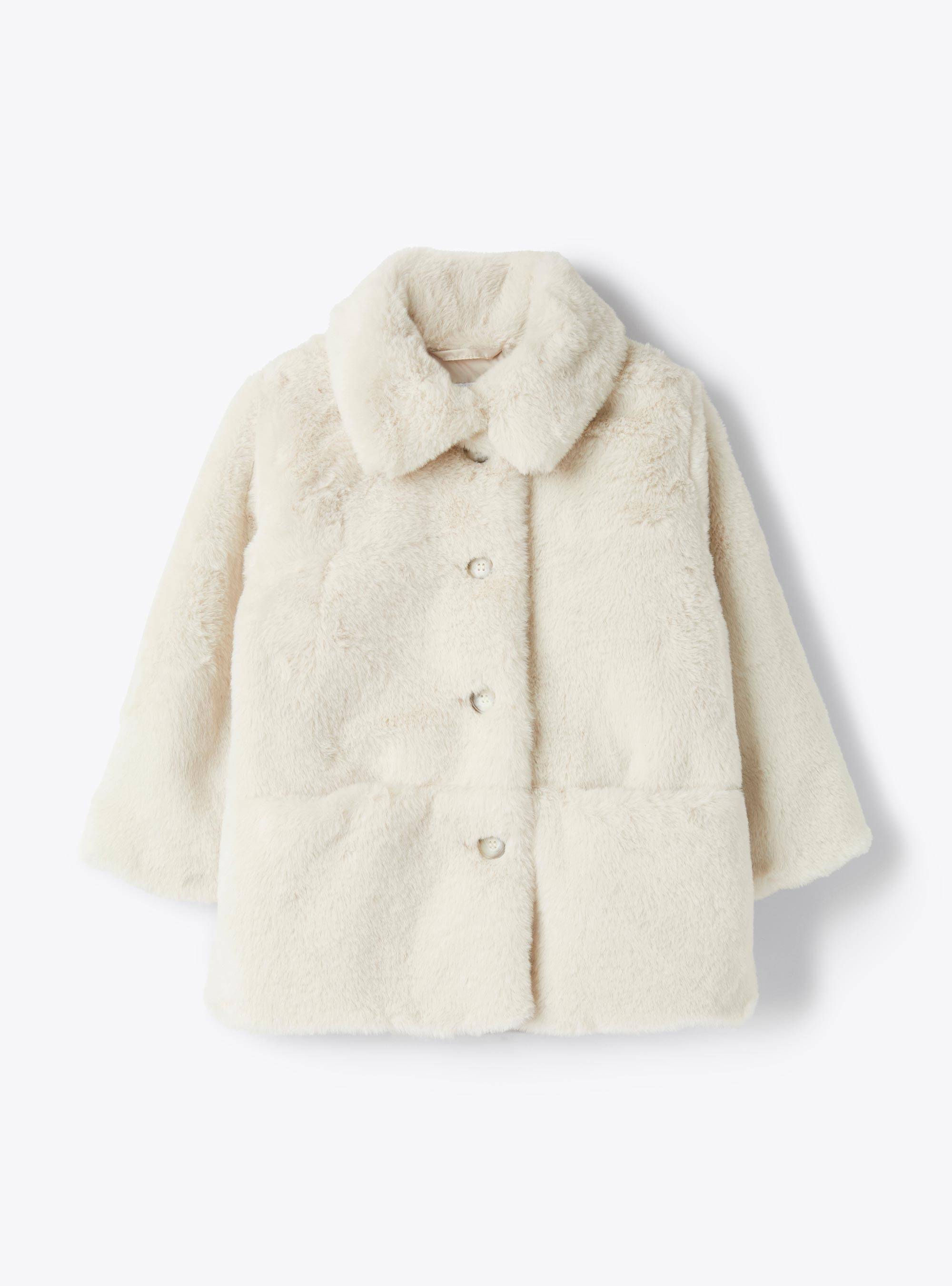 Long design eco-fur coat - White | Il Gufo