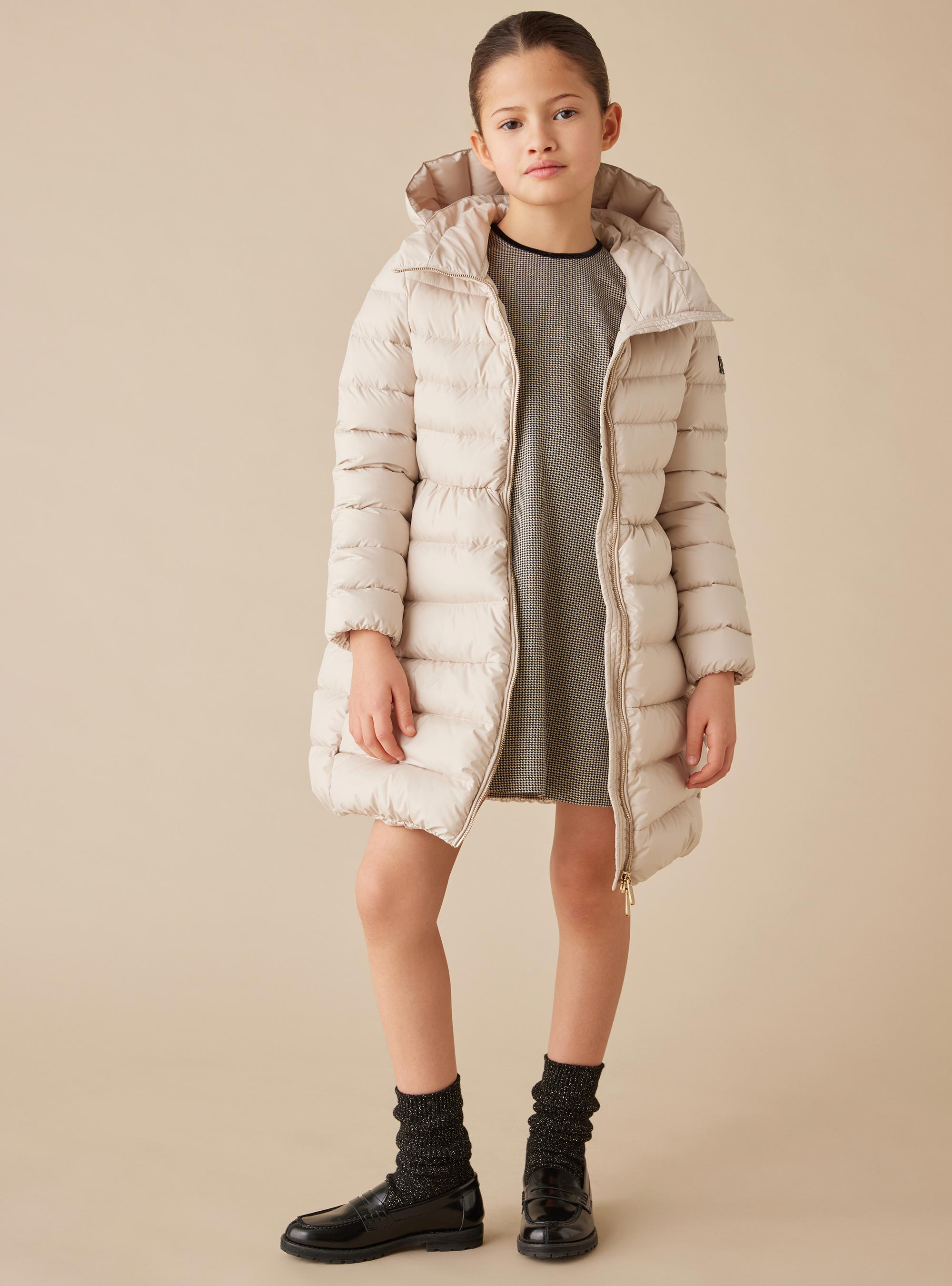 Flared down jacket with hood - Beige | Il Gufo