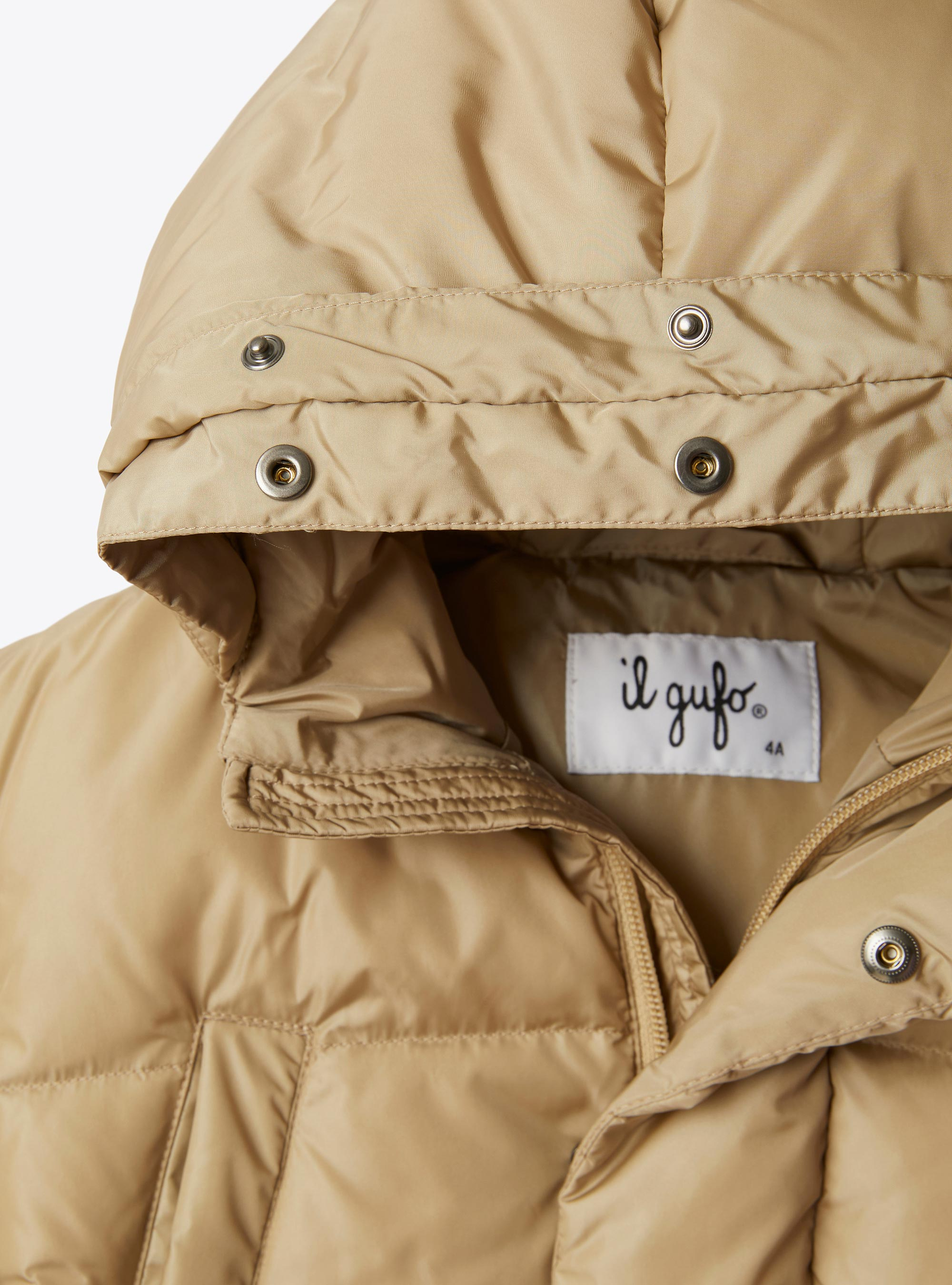 Long hooded down jacket - Brown | Il Gufo