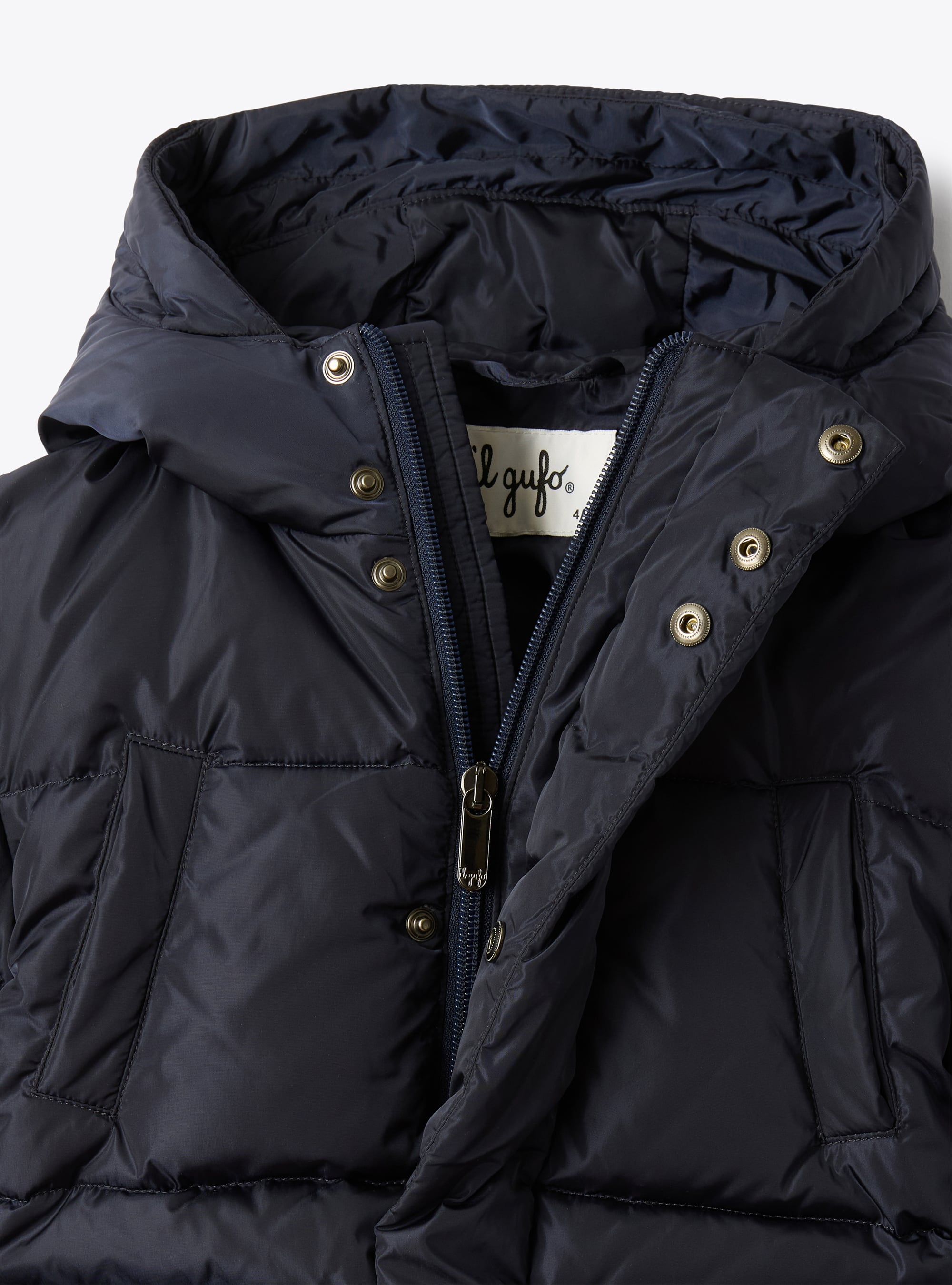 Long hooded down jacket - Blue | Il Gufo